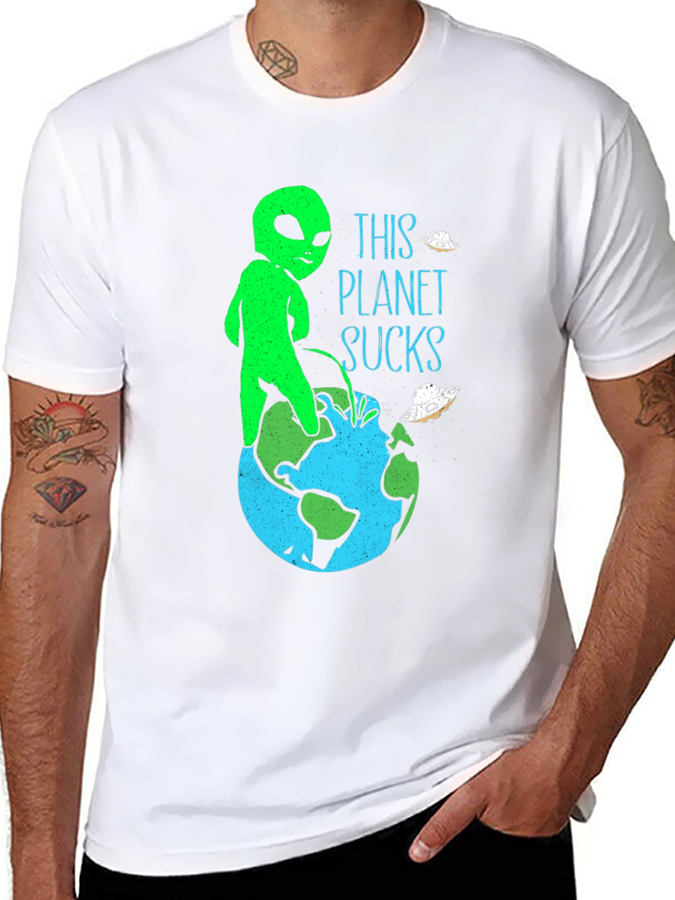 Alien Peeing on Earth Graphic Tee