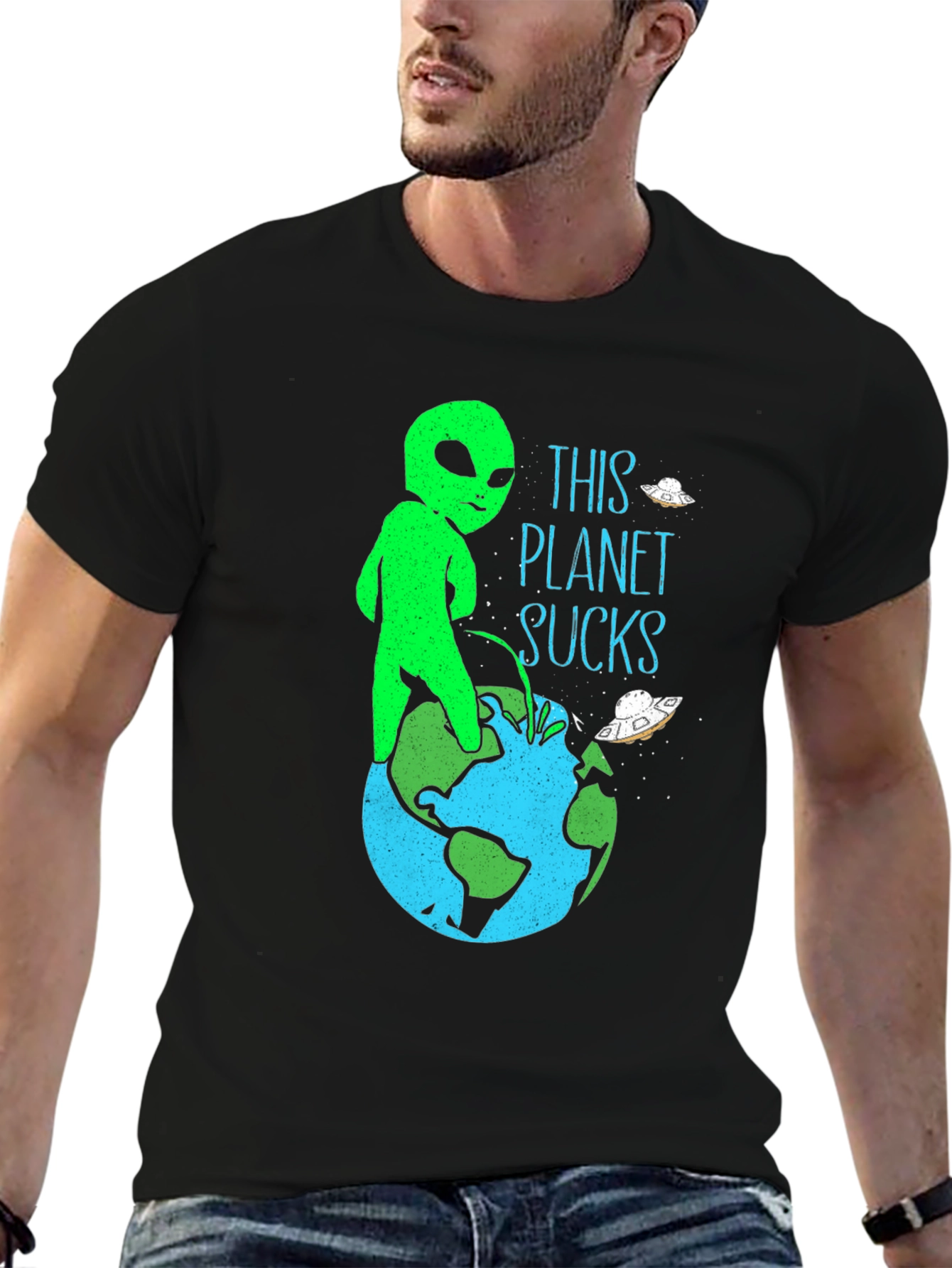 Alien Peeing on Earth Graphic Tee