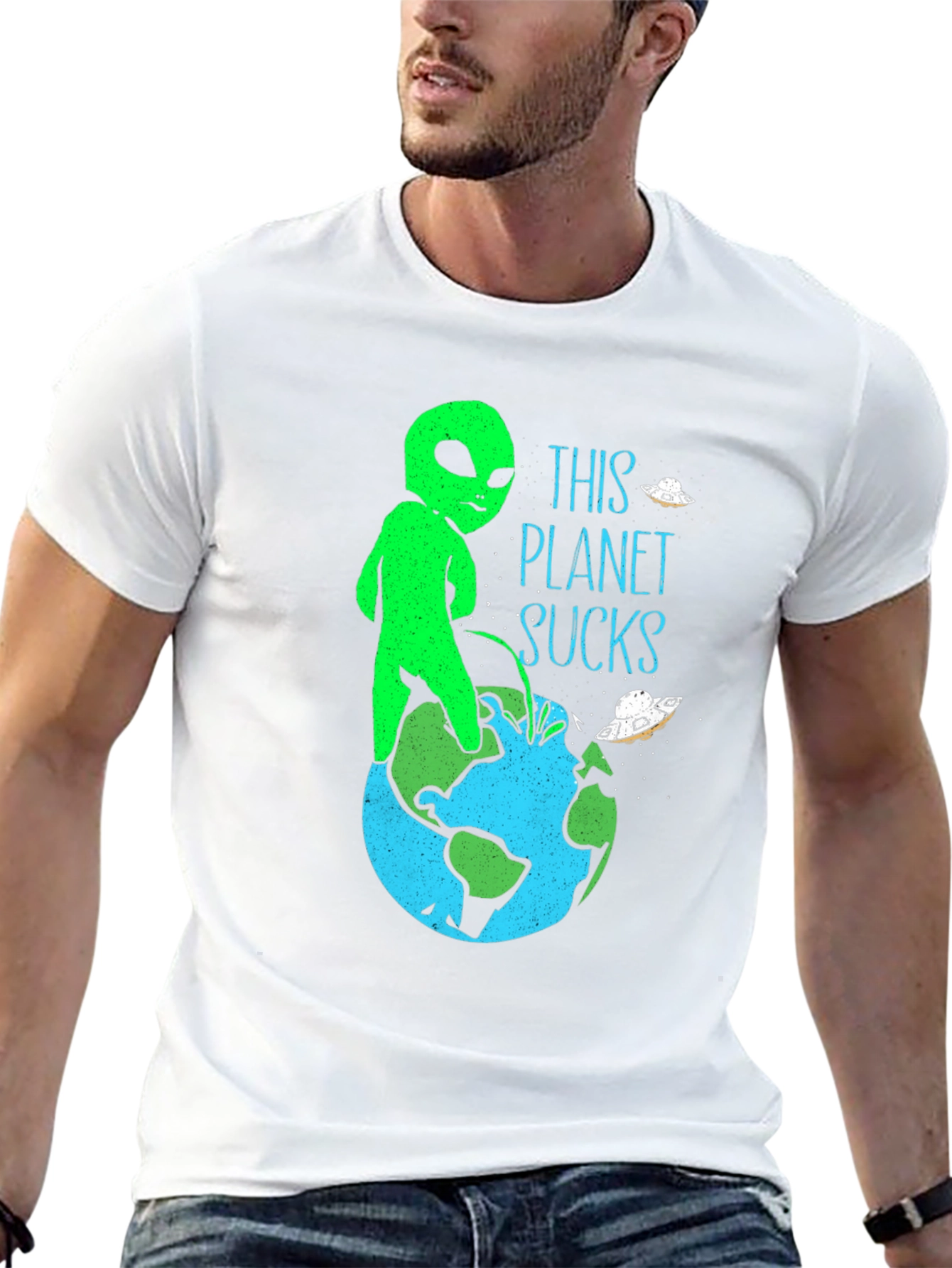 Alien Peeing on Earth Graphic Tee