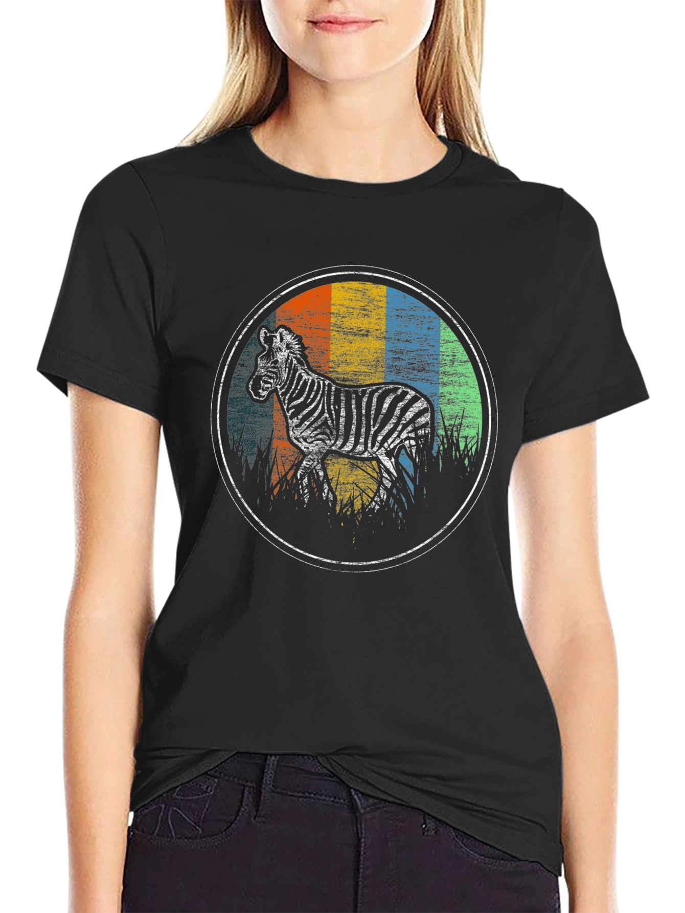Retro Zebra Graphic Tee - Black T-Shirt