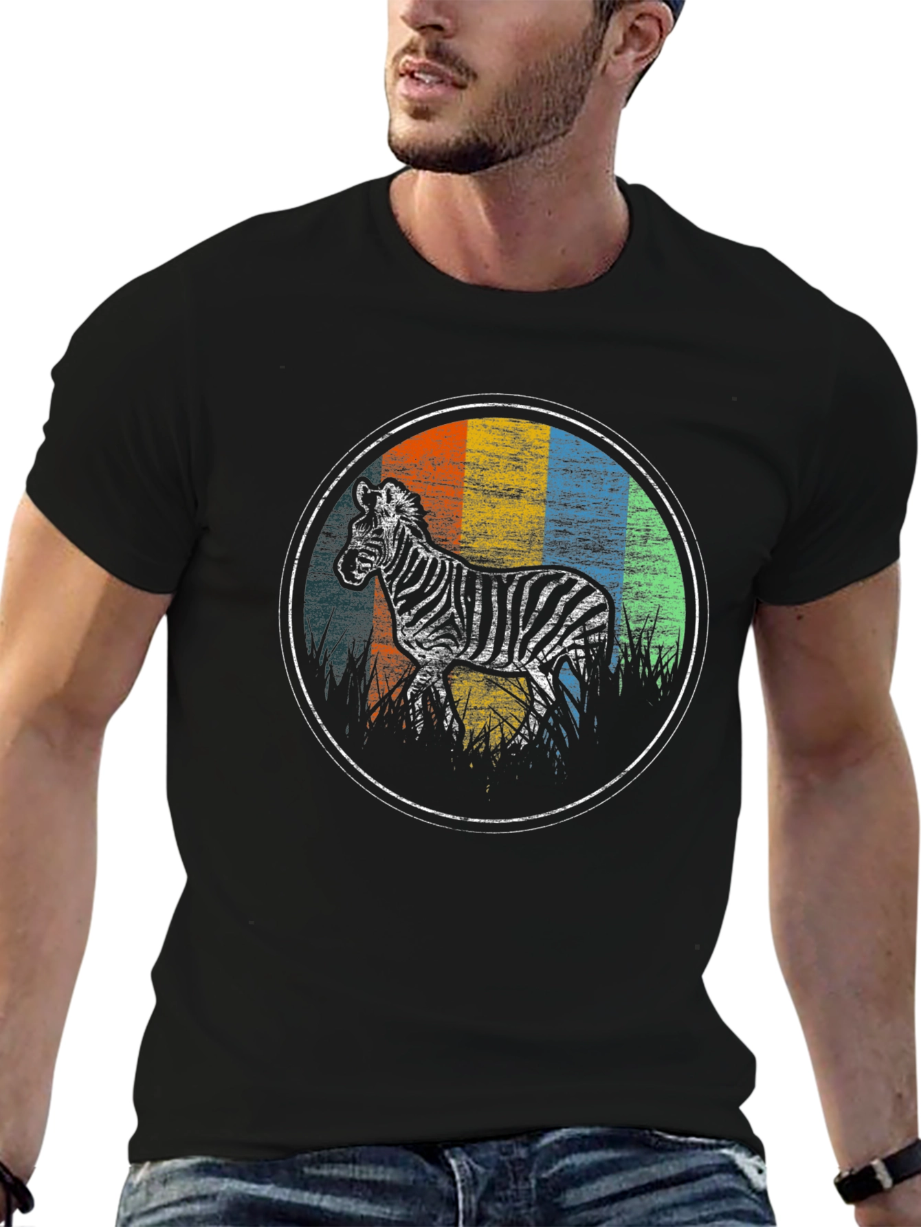 Retro Zebra Graphic Tee - Black T-Shirt