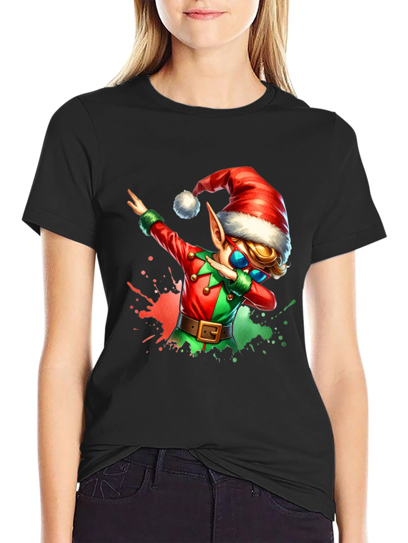 Dabbing Christmas Elf Graphic Tee
