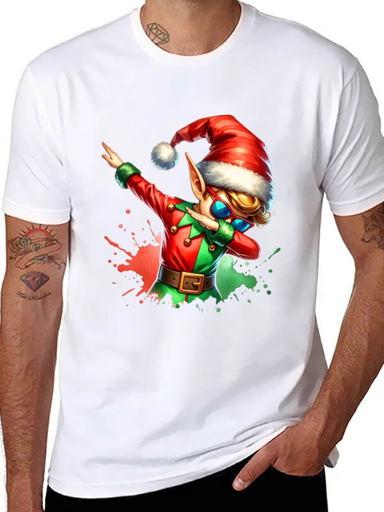 Dabbing Christmas Elf Graphic Tee