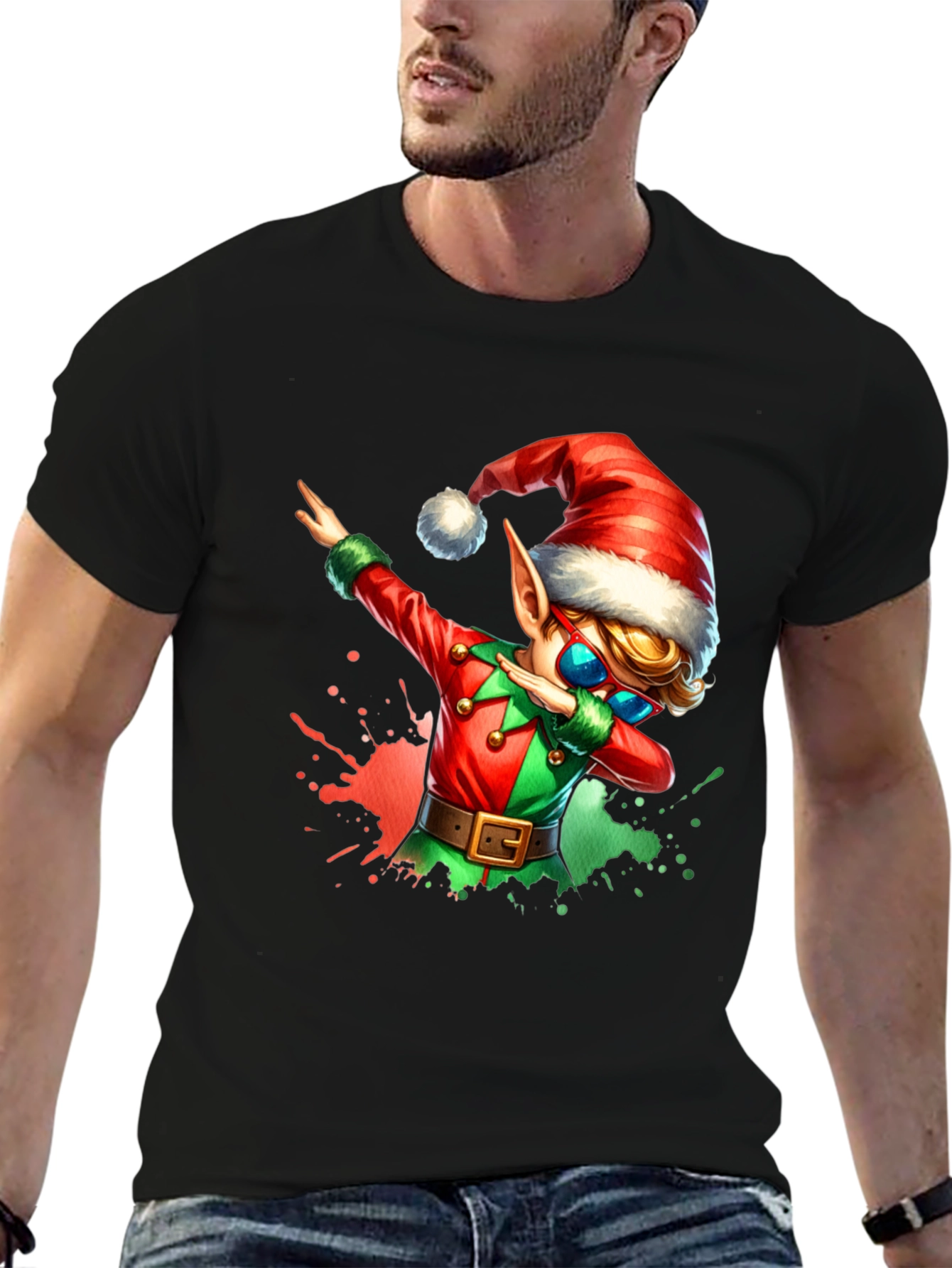 Dabbing Christmas Elf Graphic Tee