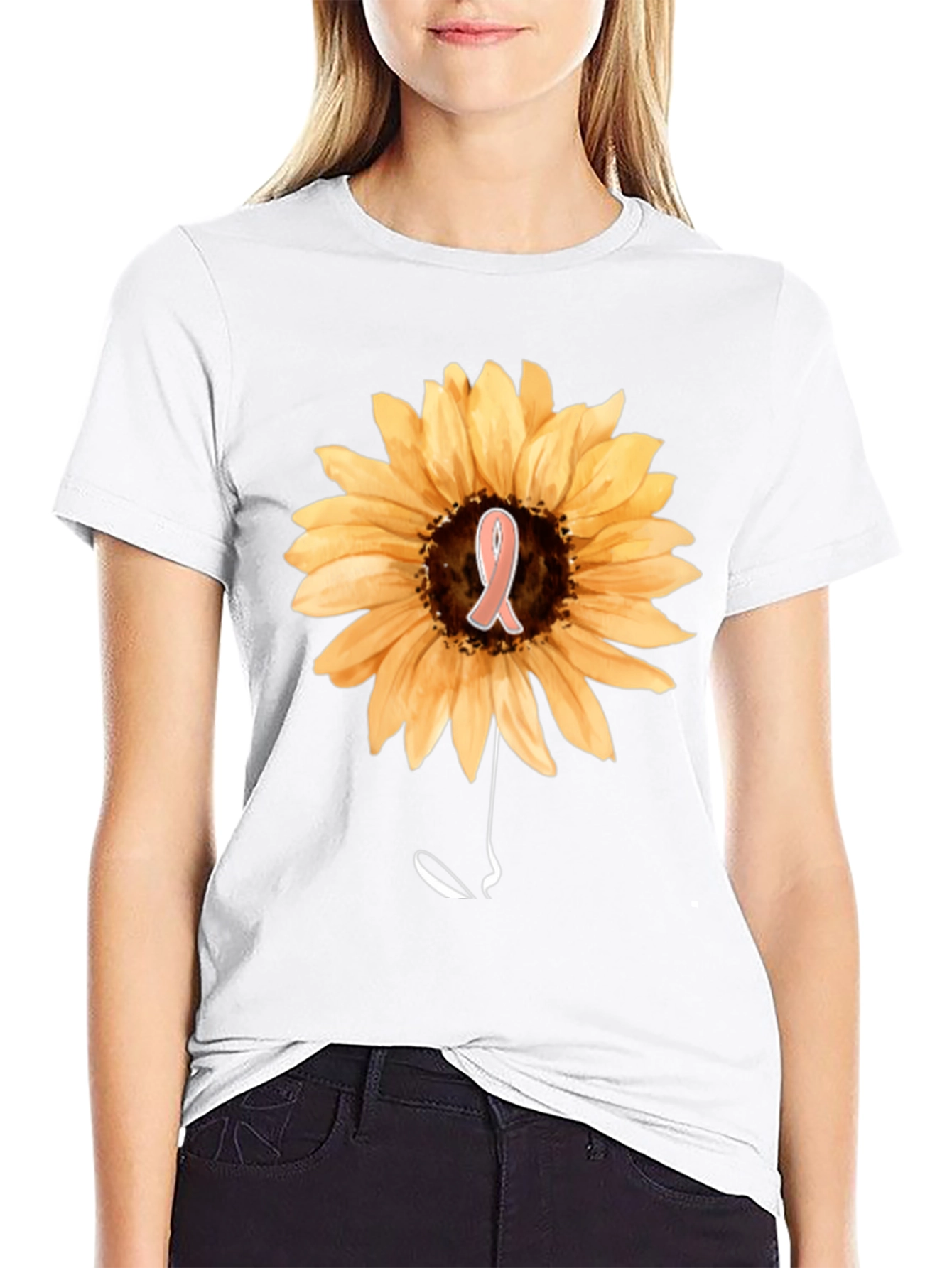 Sunflower Awareness Ribbon Black T-Shirt