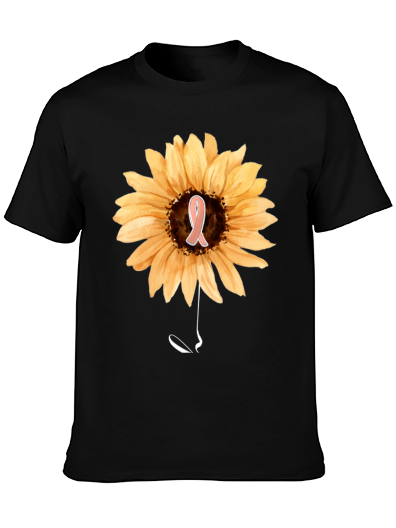 Sunflower Awareness Ribbon Black T-Shirt