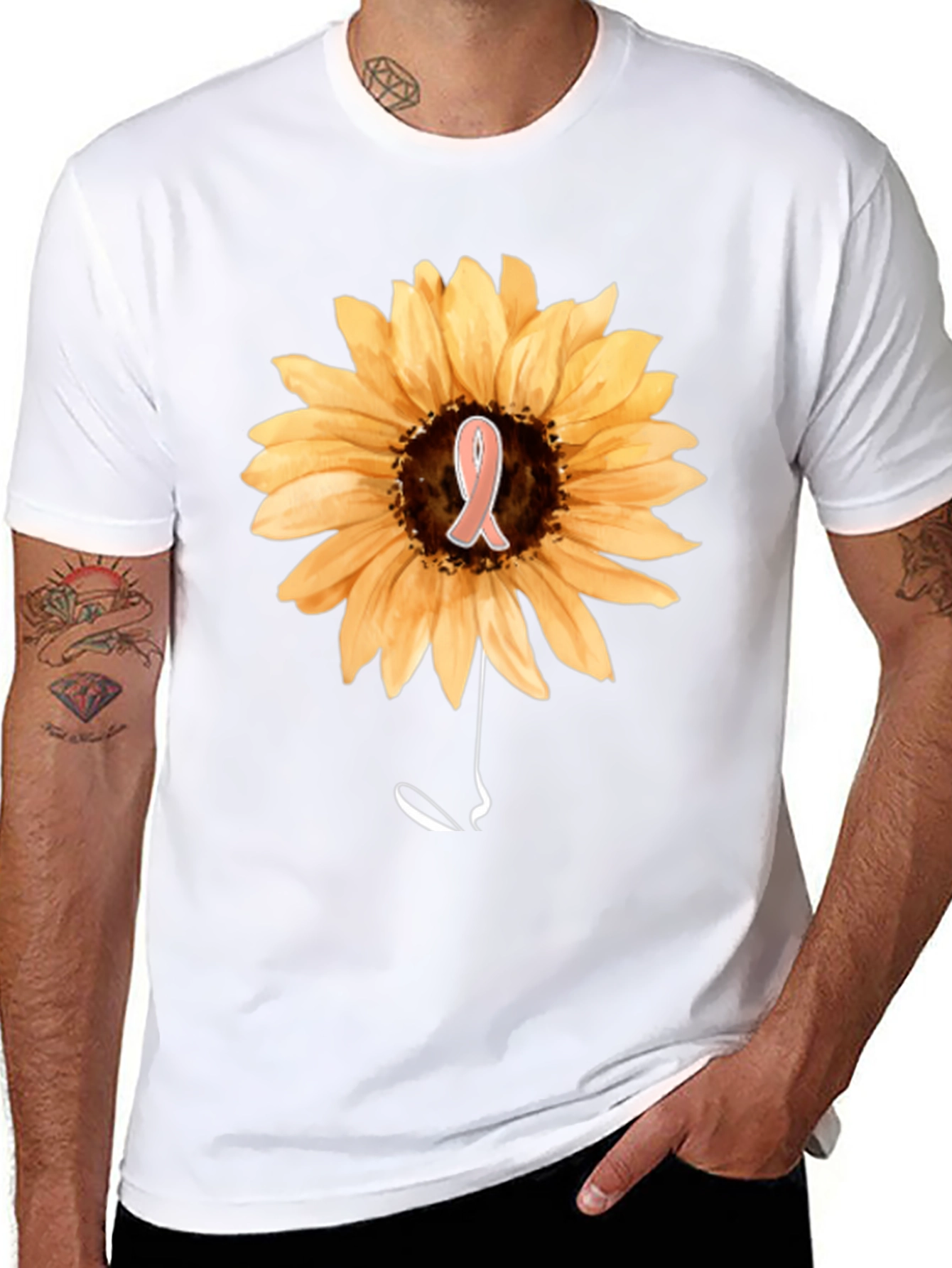Sunflower Awareness Ribbon Black T-Shirt