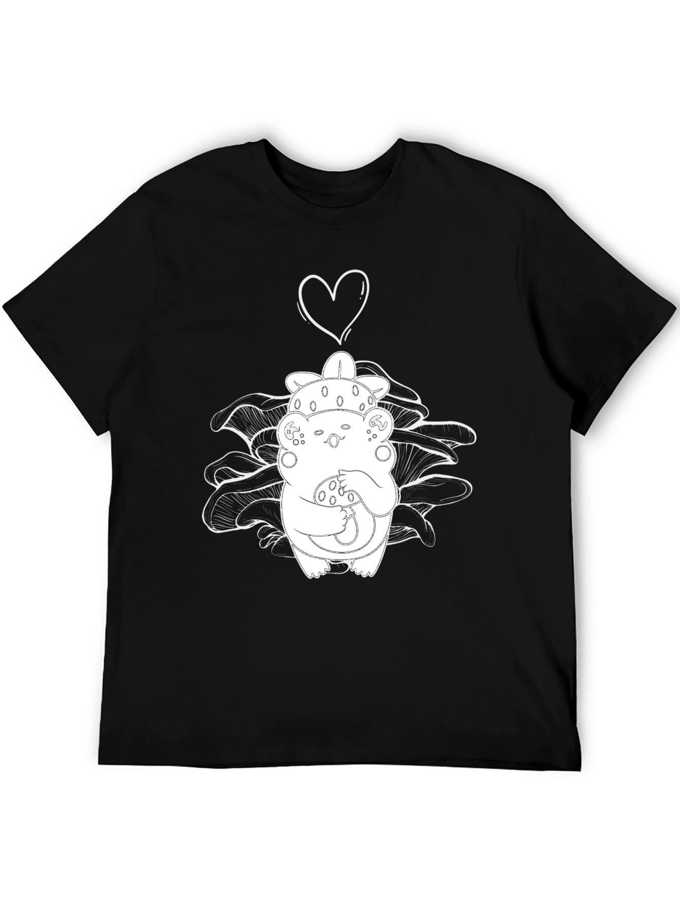 Mushroom Love Graphic Tee - Black Cotton Blend T-Shirt