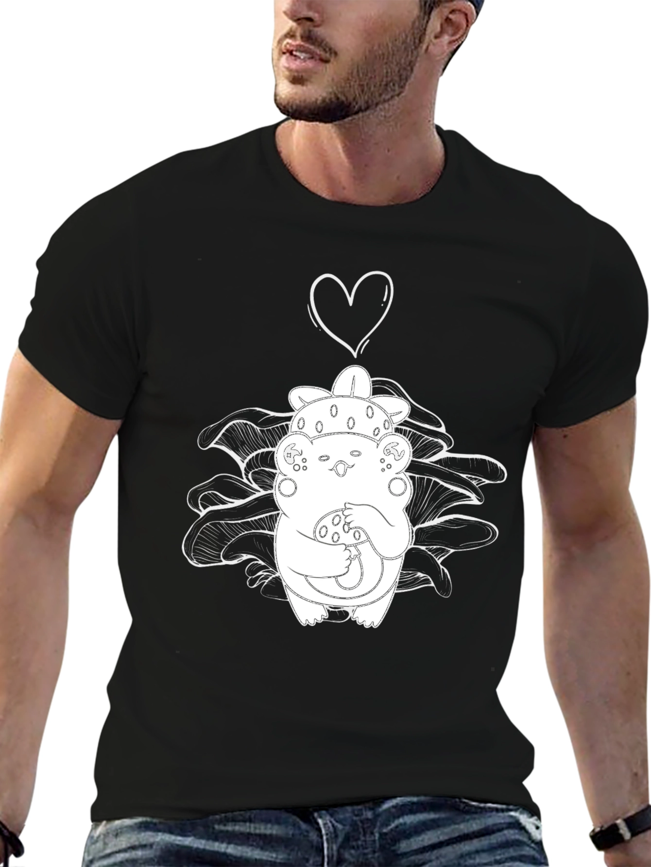 Mushroom Love Graphic Tee - Black Cotton Blend T-Shirt