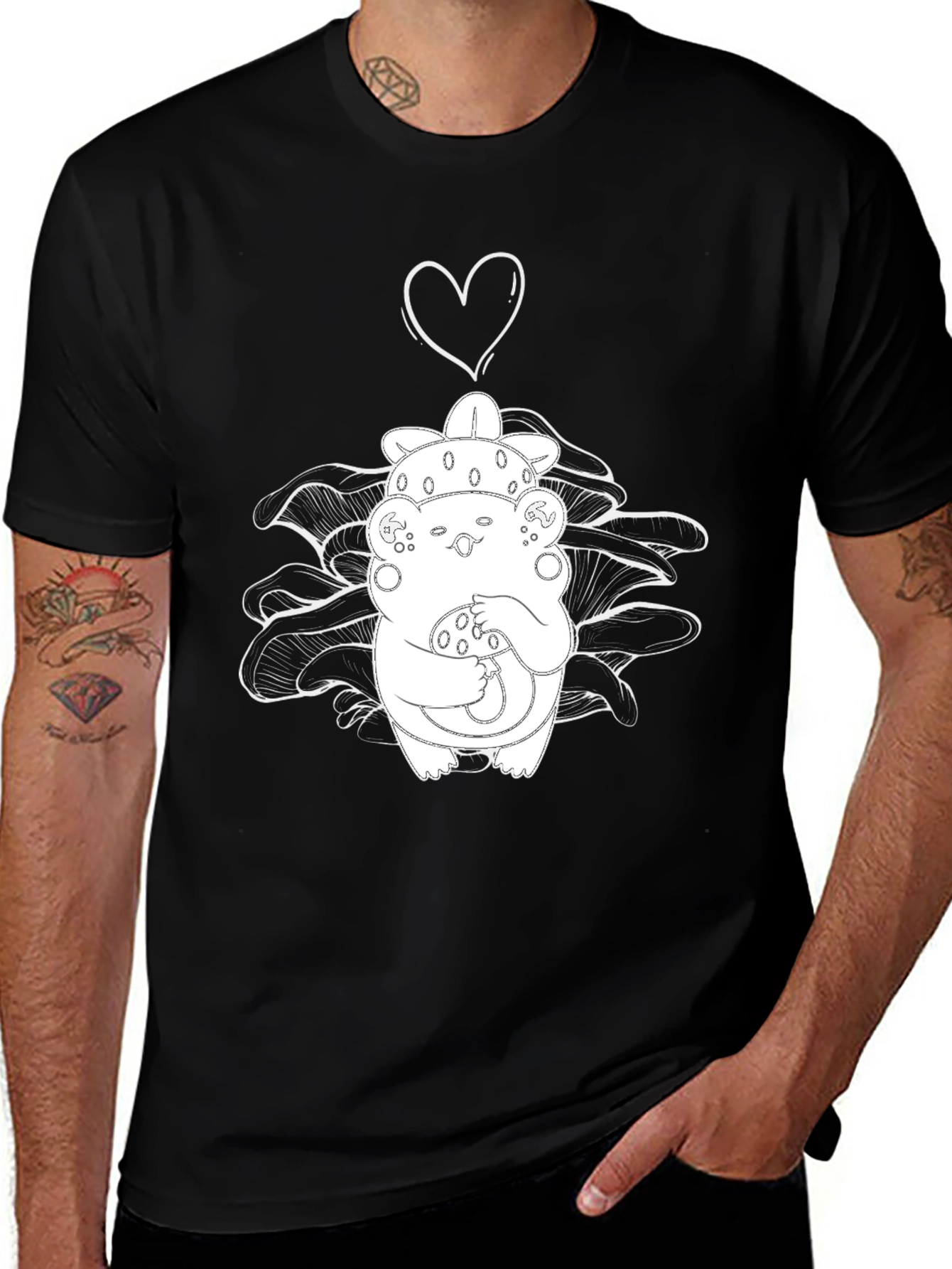Mushroom Love Graphic Tee - Black Cotton Blend T-Shirt