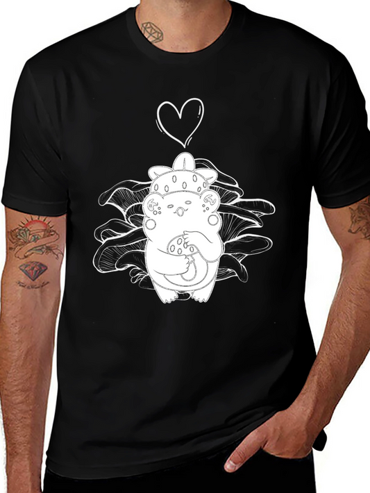 Mushroom Love Graphic Tee - Black Cotton Blend T-Shirt