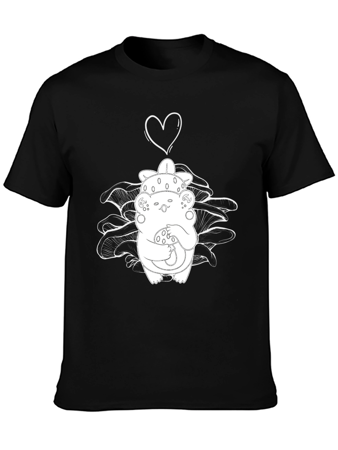 Mushroom Love Graphic Tee - Black Cotton Blend T-Shirt
