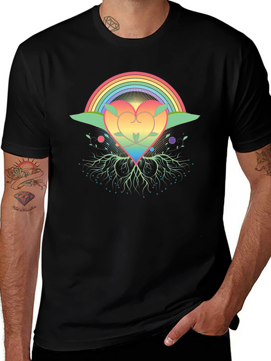 Rainbow Heart Tree Black T-Shirt