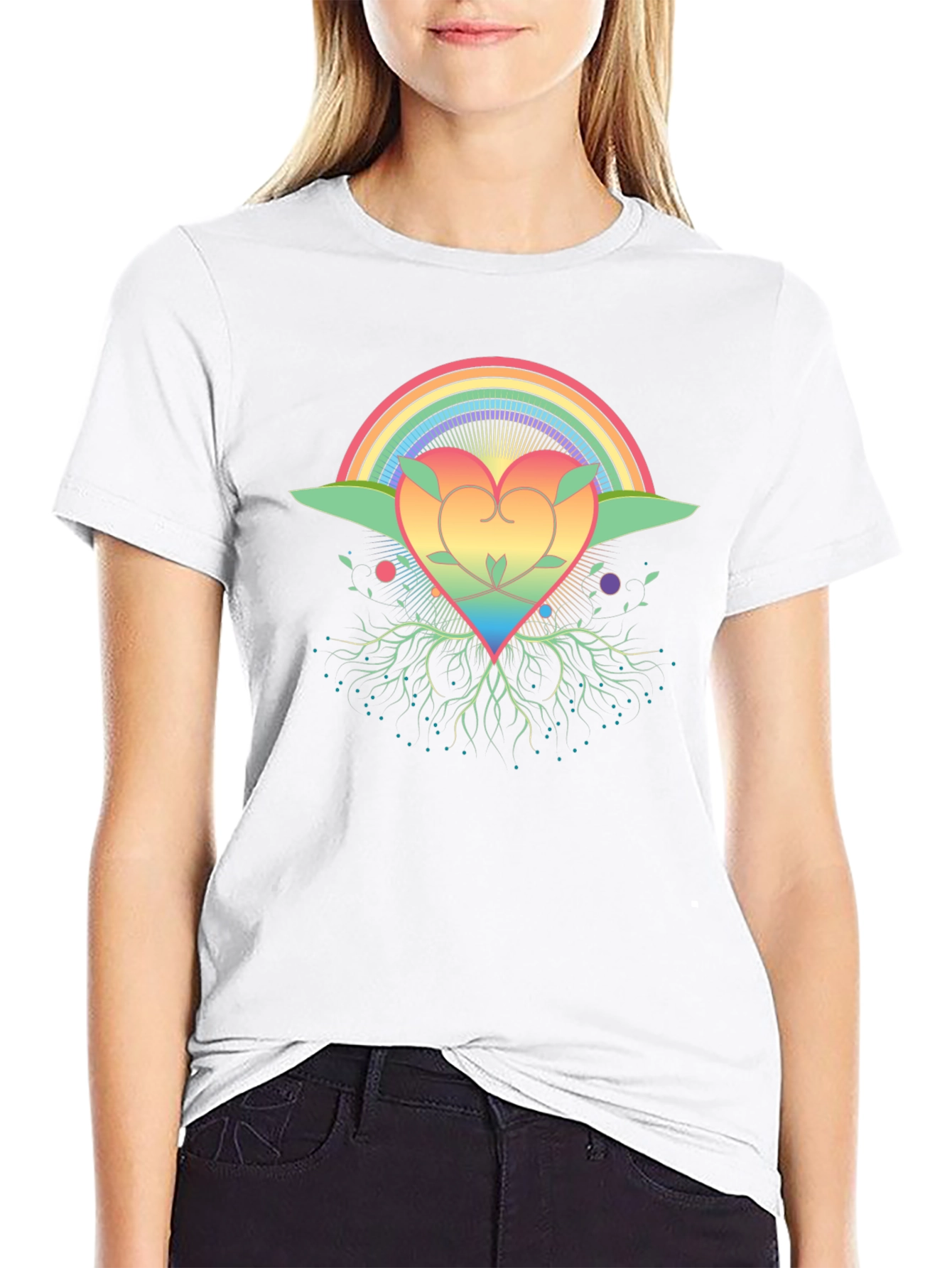 Rainbow Heart Tree Black T-Shirt