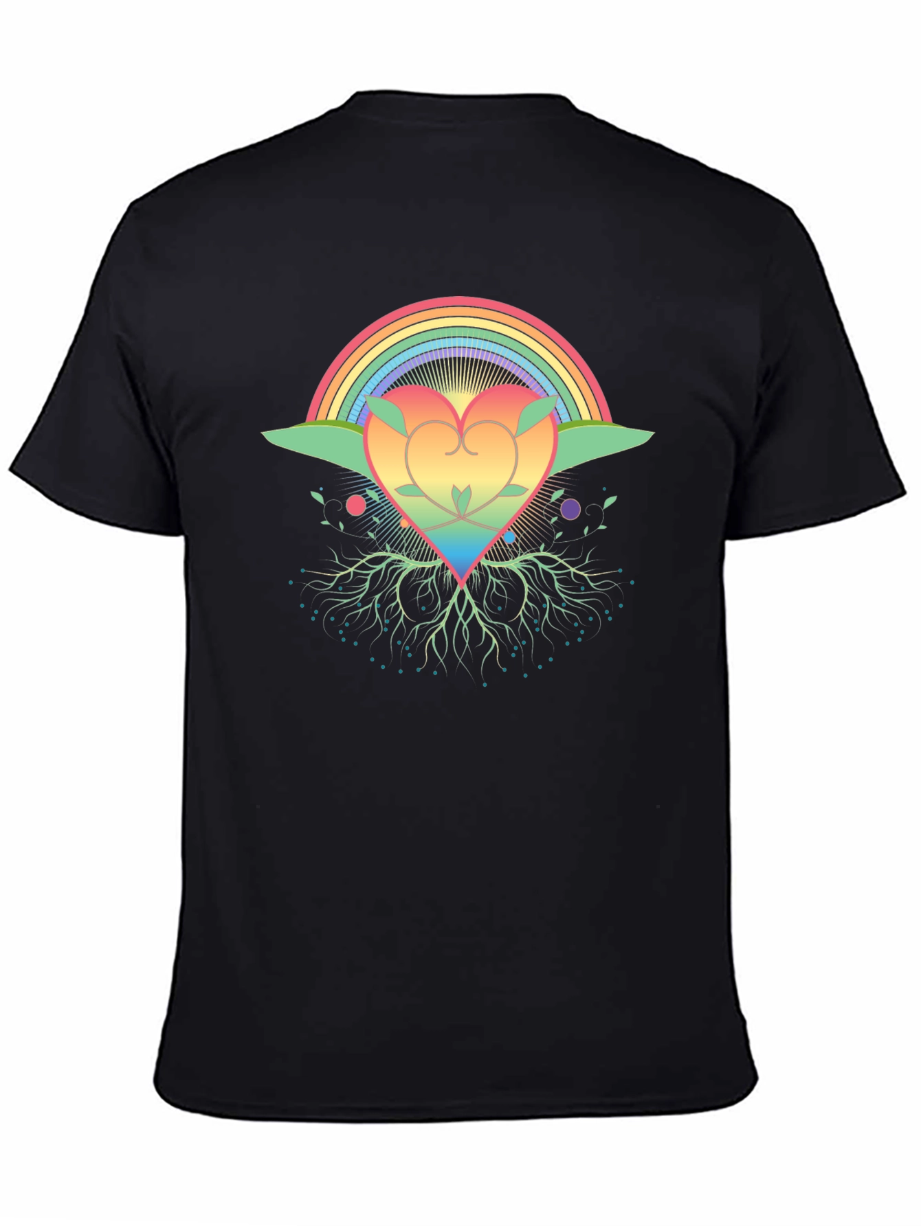 Rainbow Heart Tree Black T-Shirt
