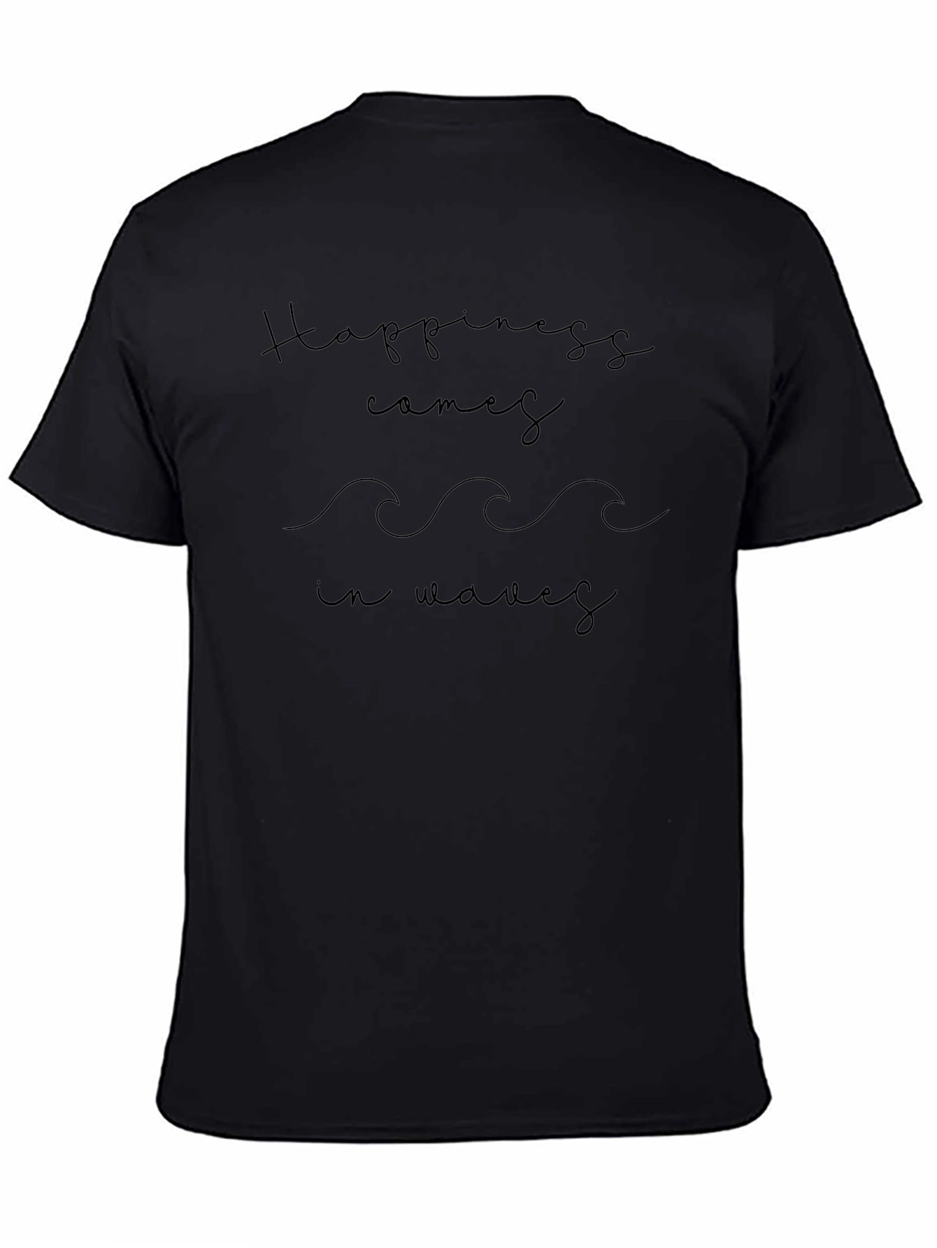 Happiness Comes in Waves Black Graphic Tee