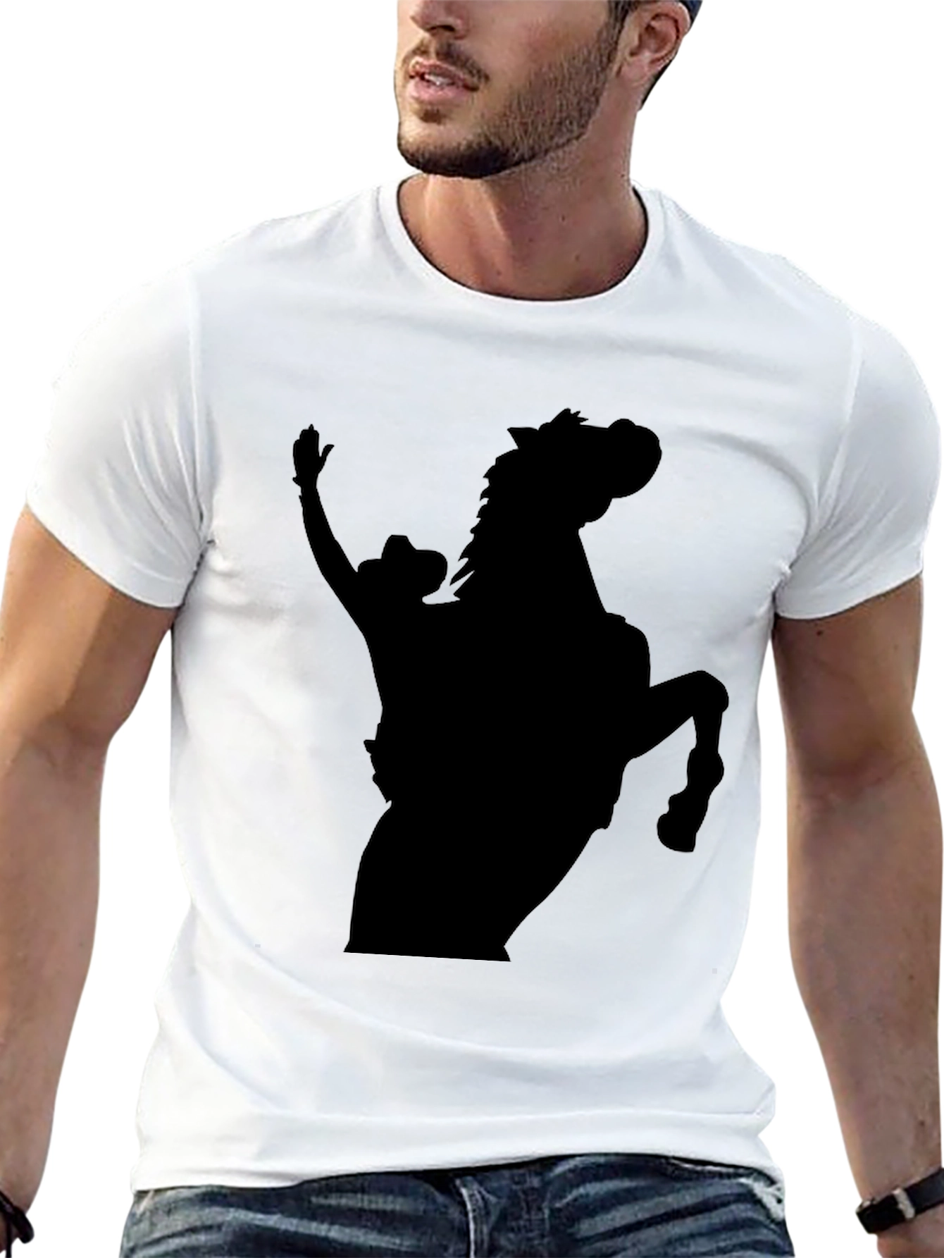 Black Cowboy and Horse Silhouette T-Shirt
