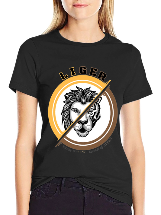 LIGER Graphic Print T-Shirt - Lion & Tiger Hybrid Design