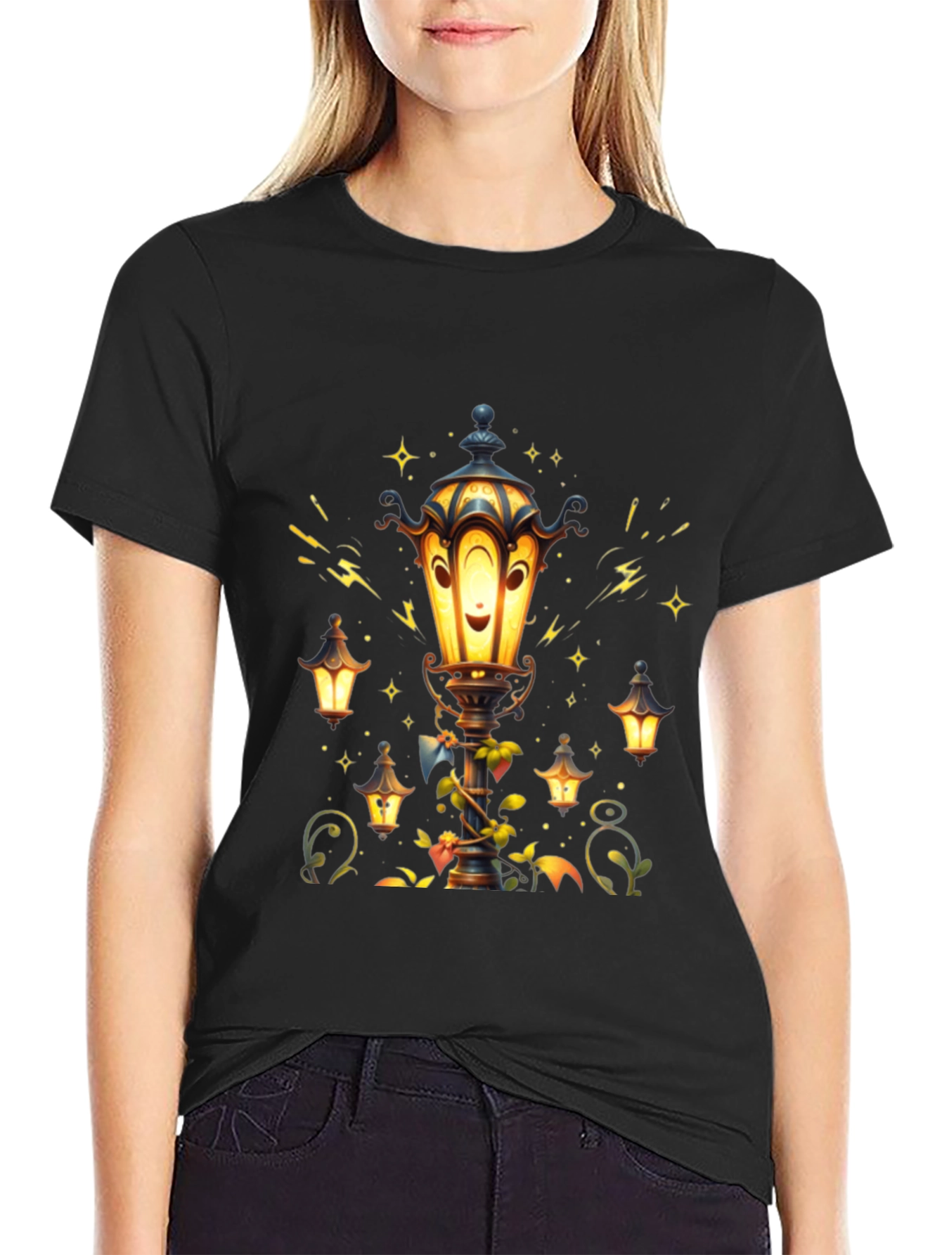 Lantern Graphic T-Shirt - Whimsical Street Lamp Design