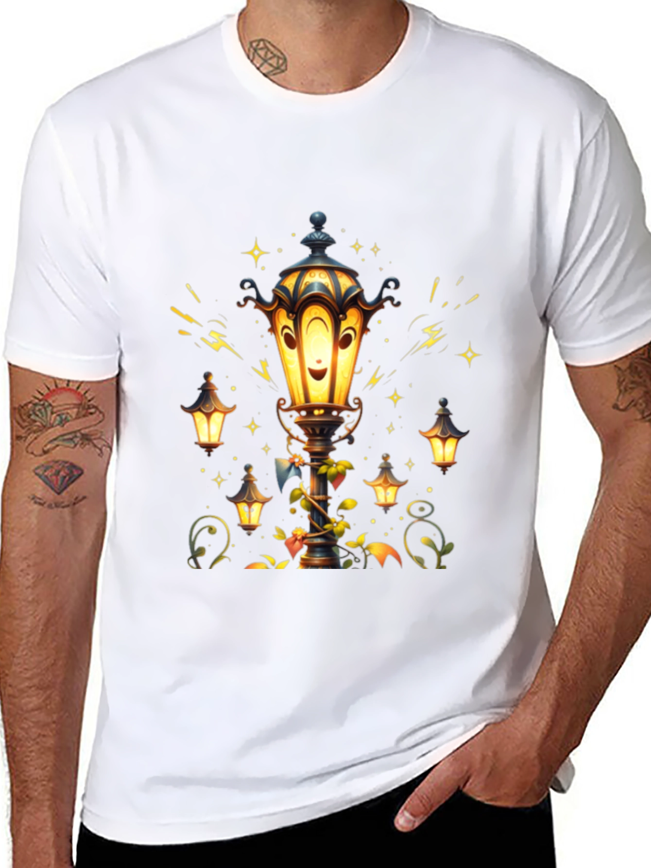 Lantern Graphic T-Shirt - Whimsical Street Lamp Design
