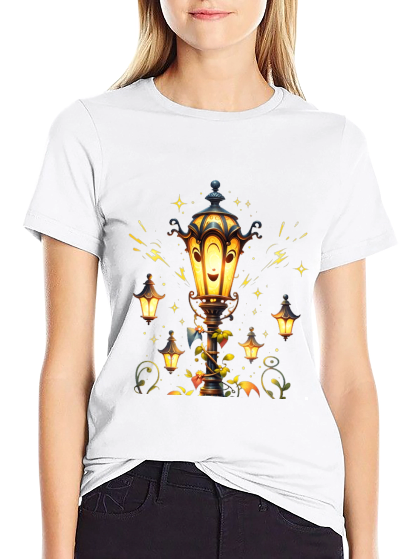 Lantern Graphic T-Shirt - Whimsical Street Lamp Design