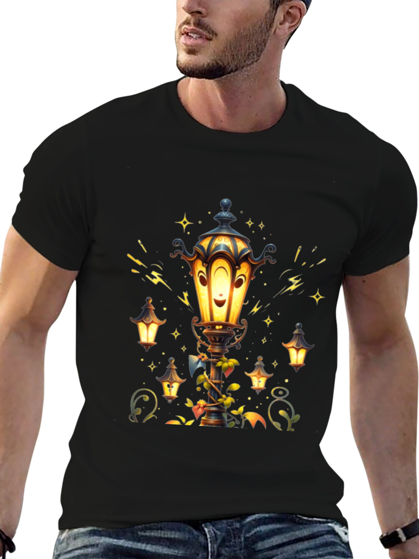 Lantern Graphic T-Shirt - Whimsical Street Lamp Design