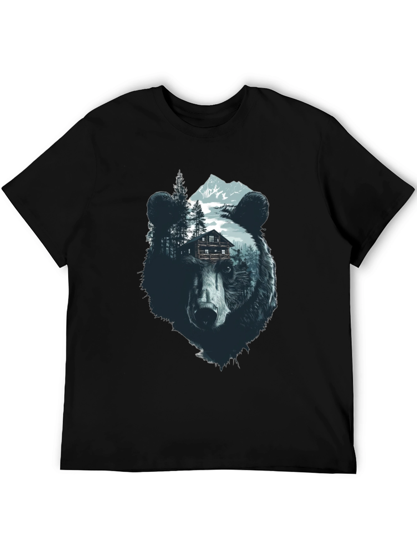 Bear Graphic Print Black Crew Neck Tee