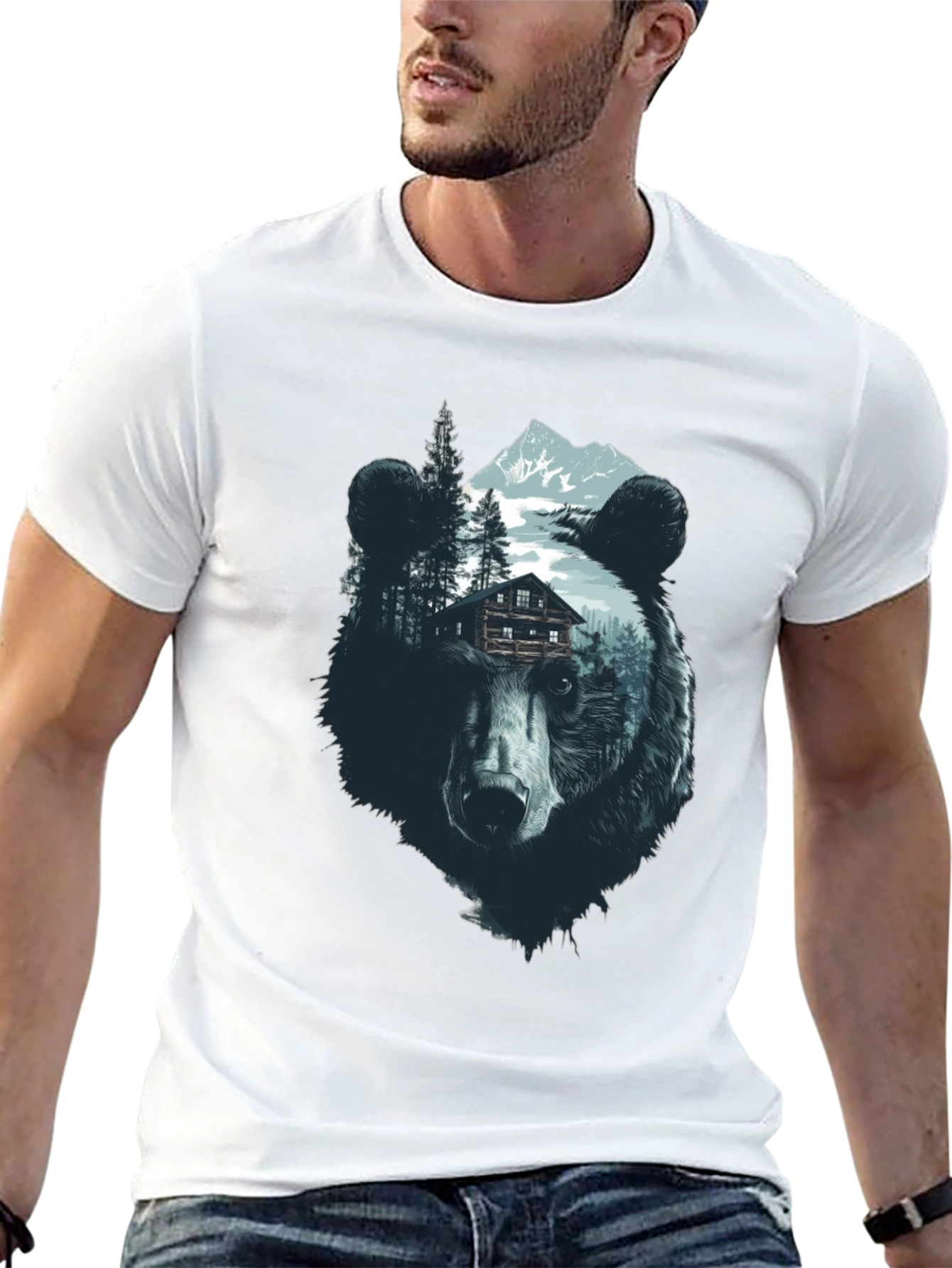 Bear Graphic Print Black Crew Neck Tee