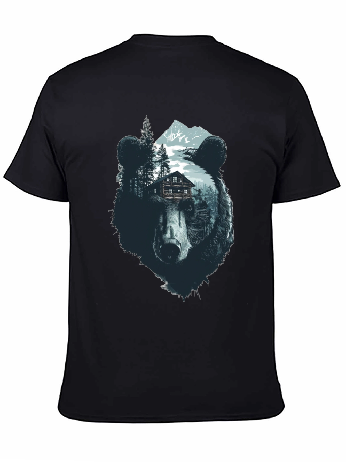 Bear Graphic Print Black Crew Neck Tee