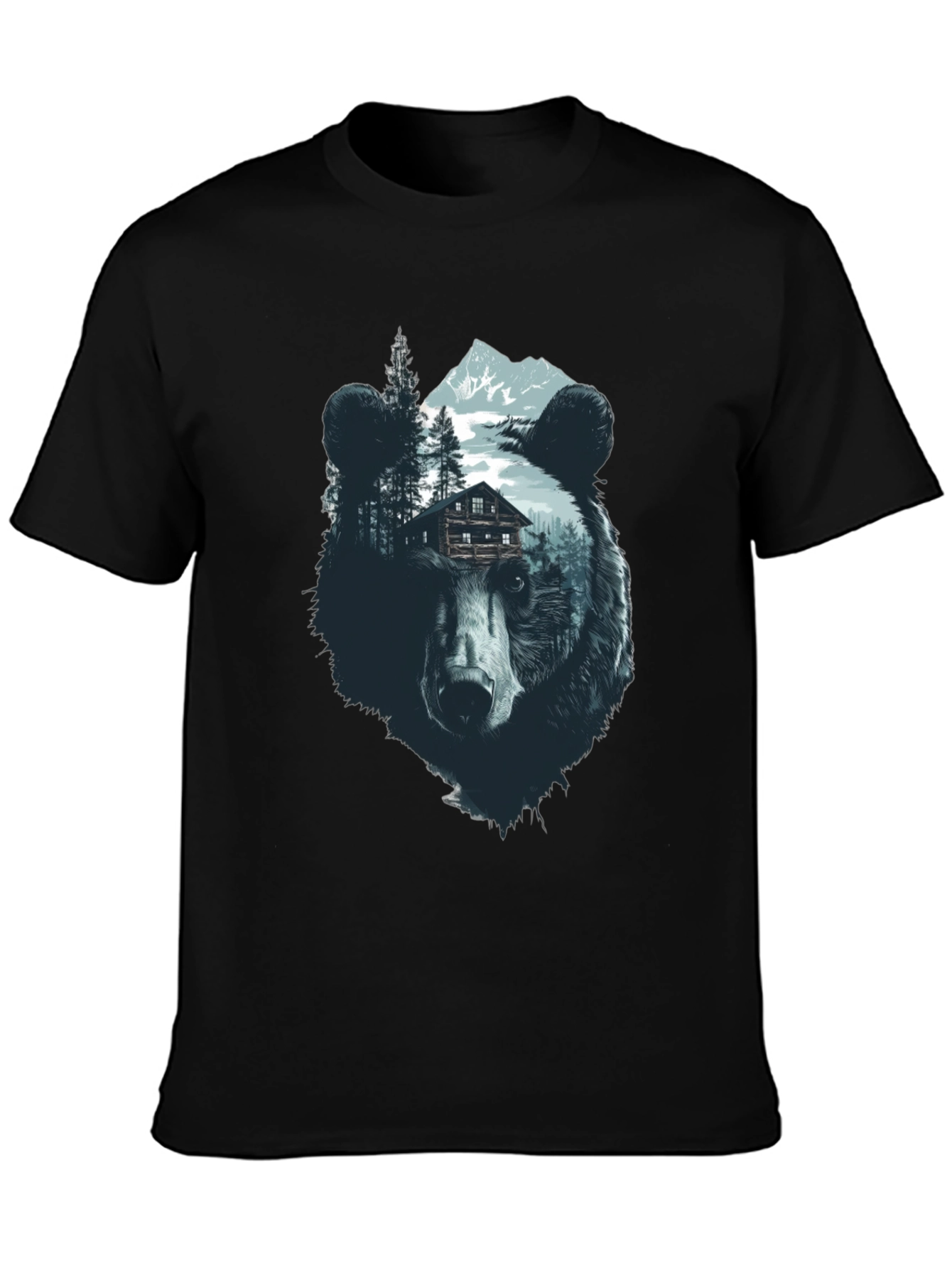 Bear Graphic Print Black Crew Neck Tee