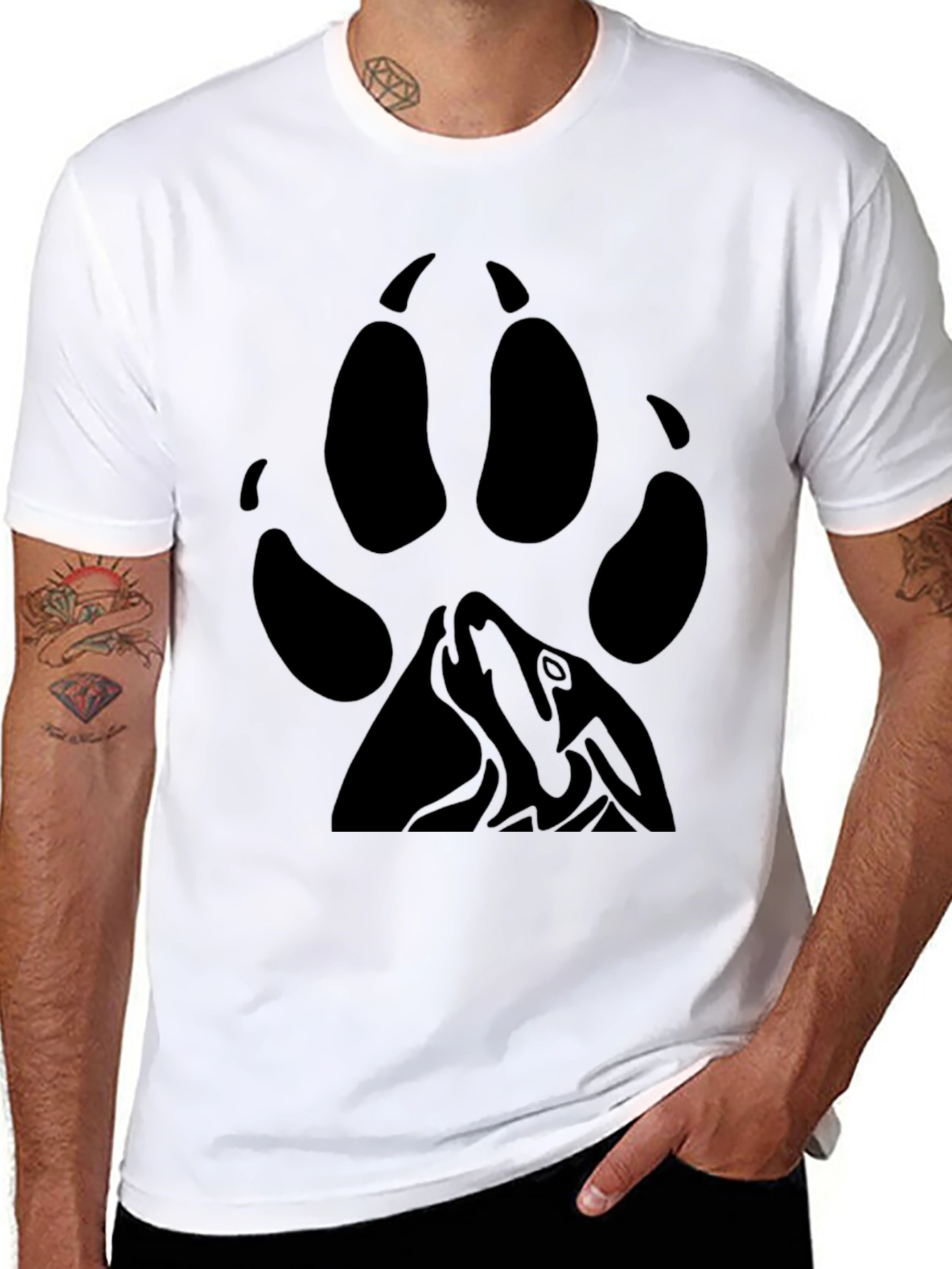 Black Wolf Paw Print T-Shirt
