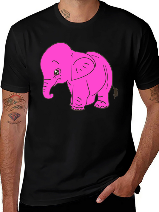 Pink Elephant Graphic Tee - Black Cotton T-Shirt