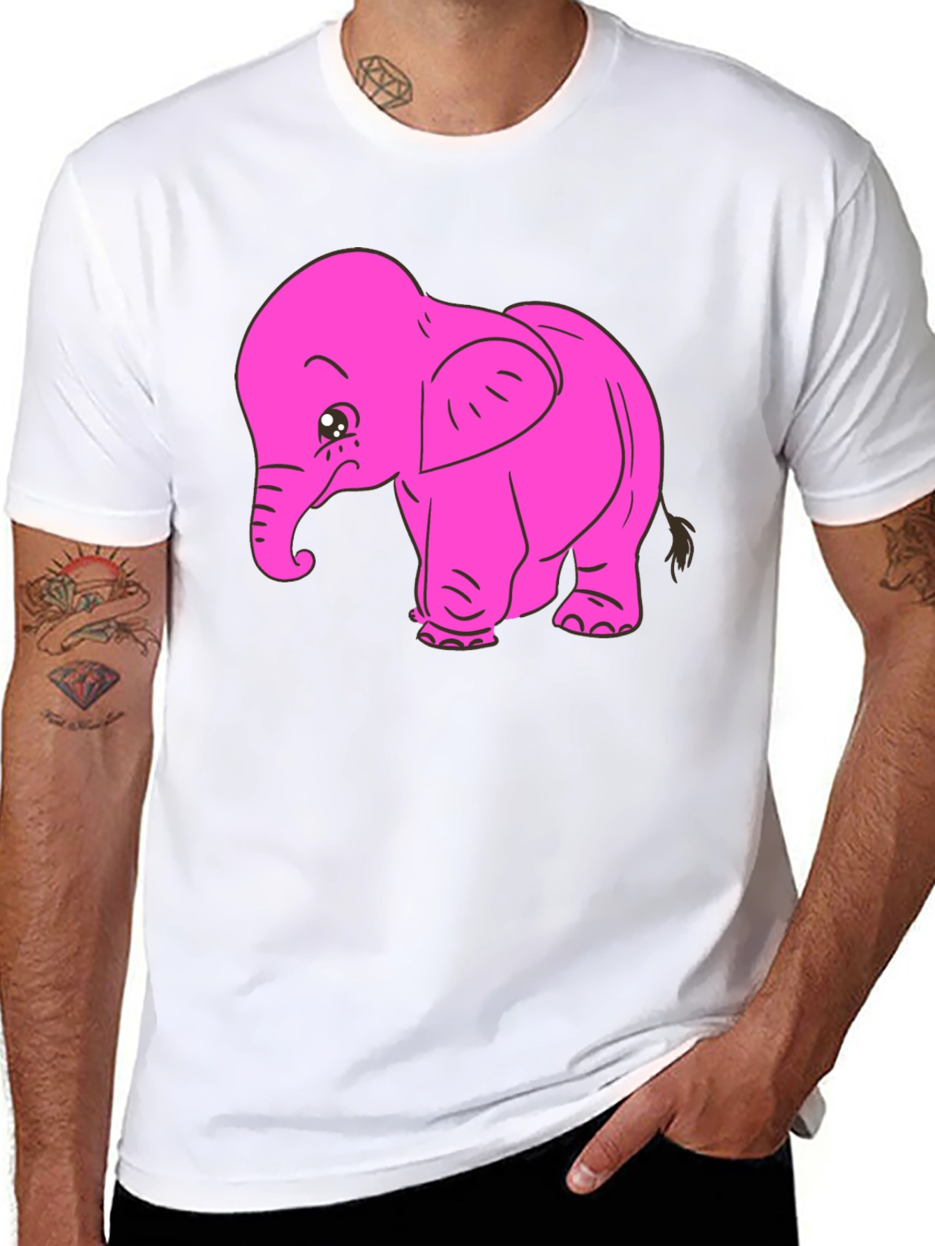 Pink Elephant Graphic Tee - Black Cotton T-Shirt