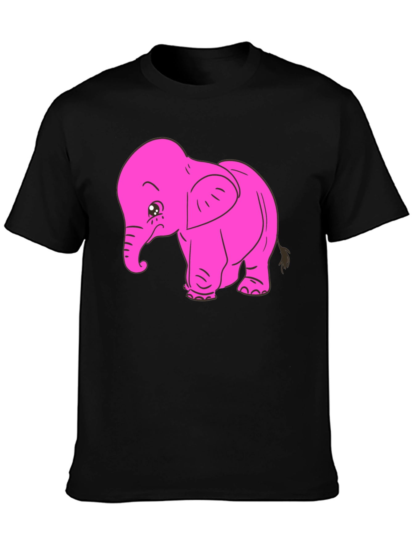 Pink Elephant Graphic Tee - Black Cotton T-Shirt