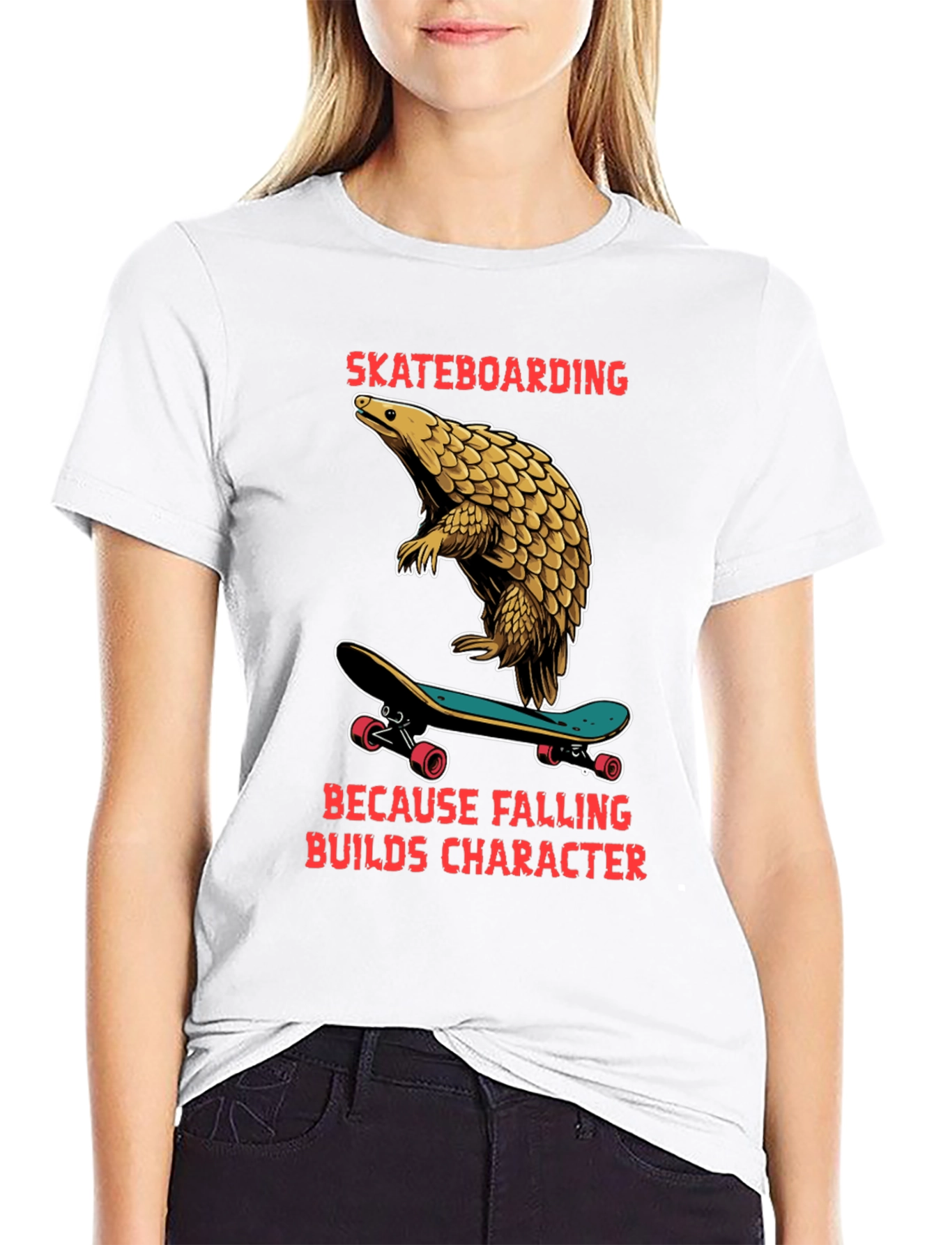 Skateboarding Pangolin Graphic Tee