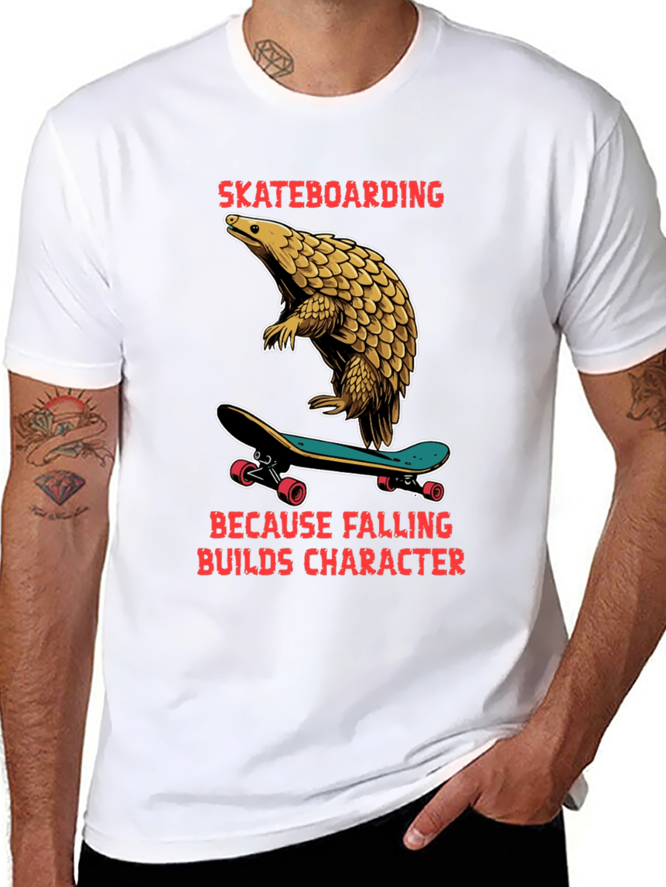Skateboarding Pangolin Graphic Tee