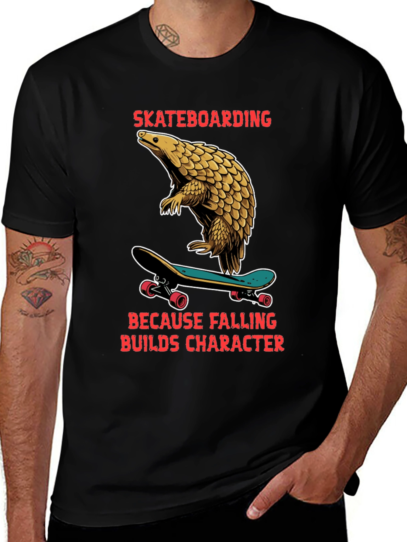 Skateboarding Pangolin Graphic Tee