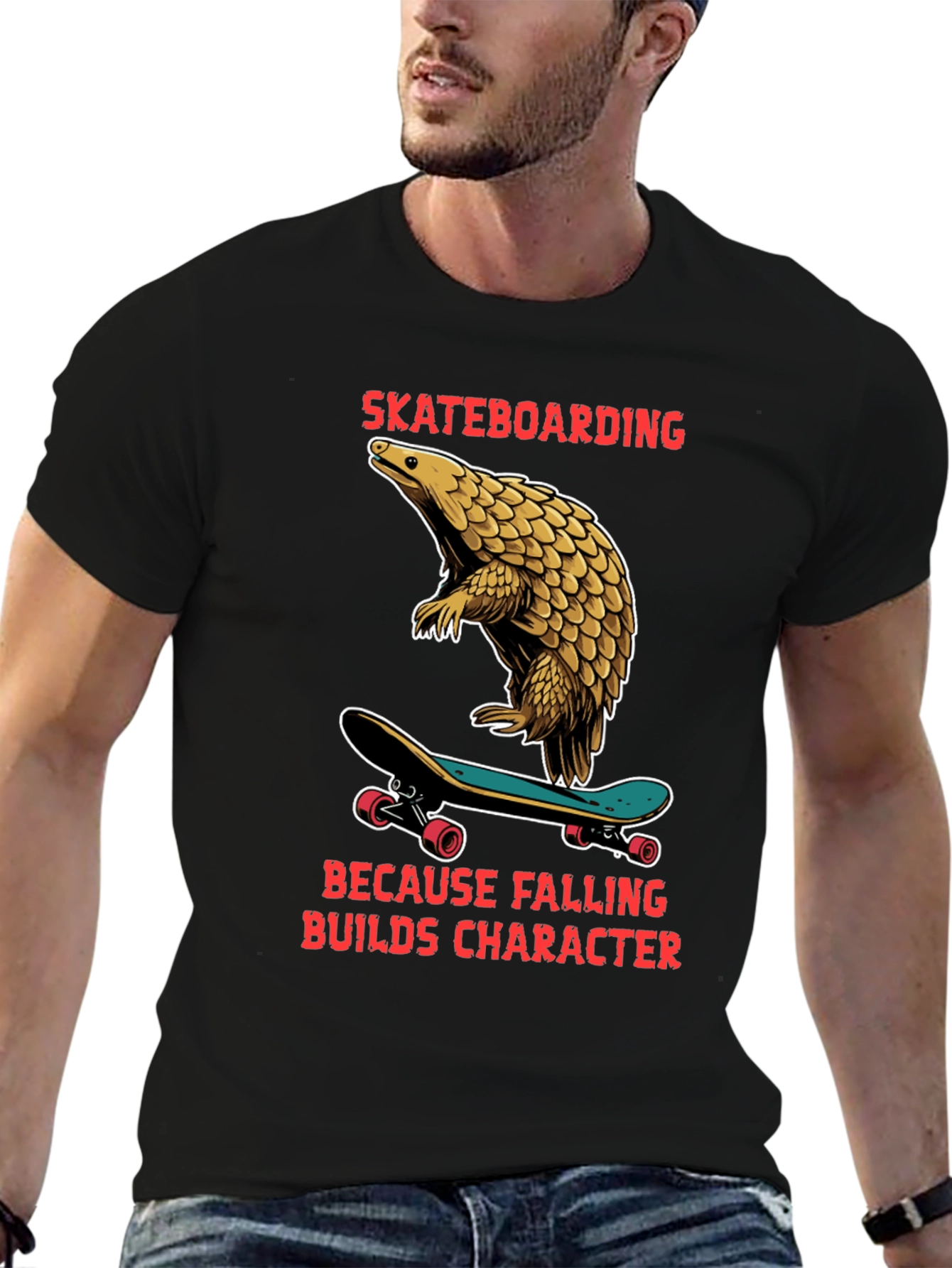 Skateboarding Pangolin Graphic Tee