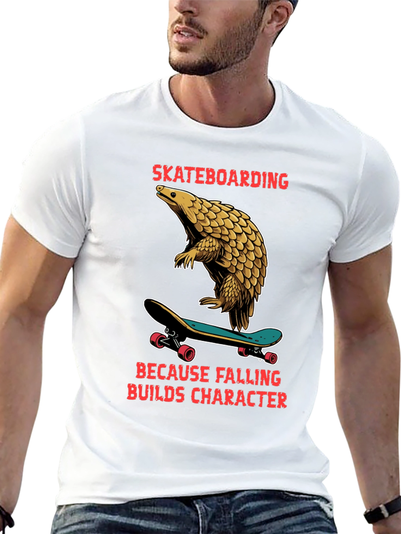 Skateboarding Pangolin Graphic Tee