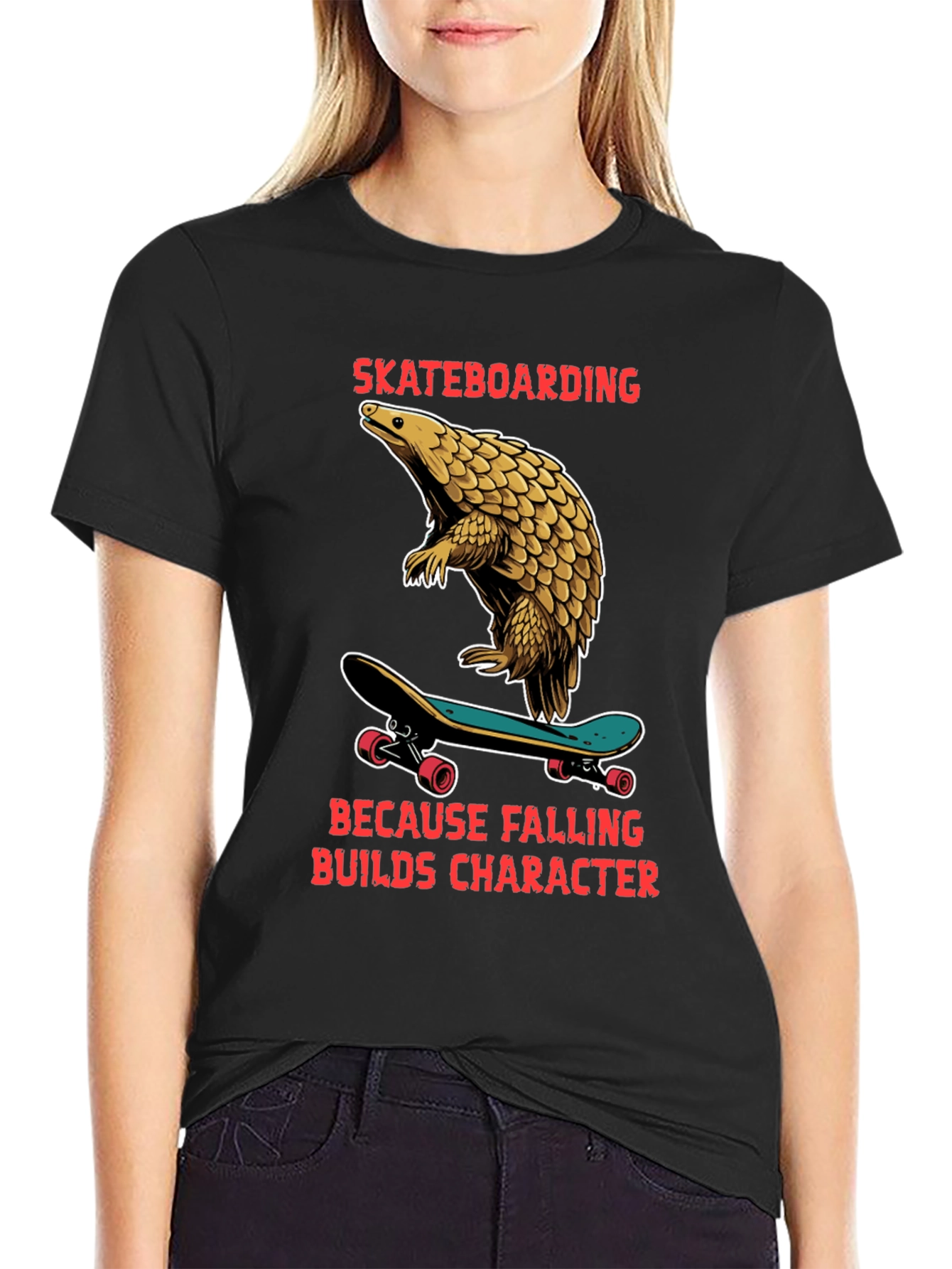 Skateboarding Pangolin Graphic Tee