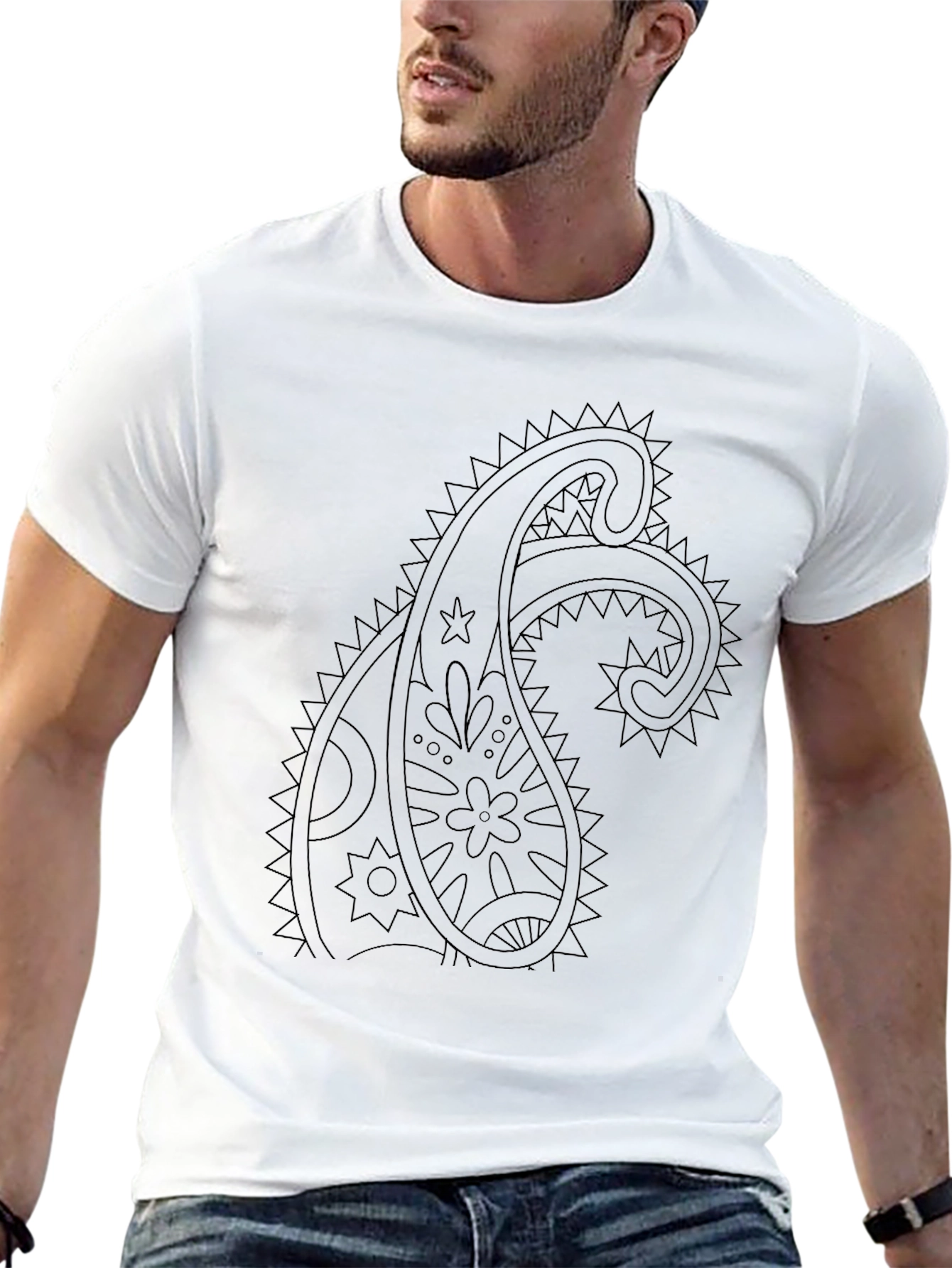 Black Paisley Graphic Tee - Mens Casual T-Shirt