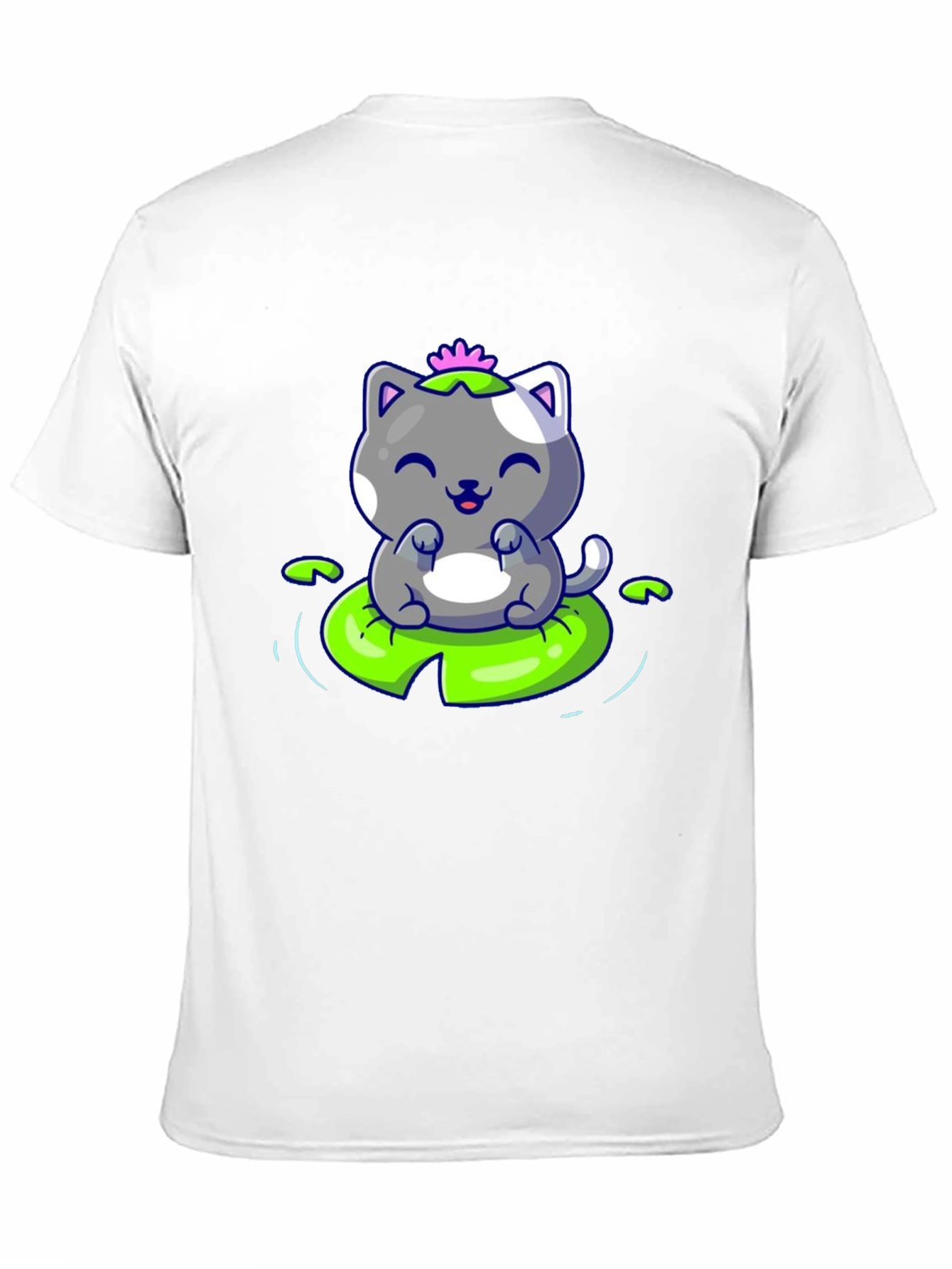 Cute Cat on Lily Pad Graphic Tee - Black