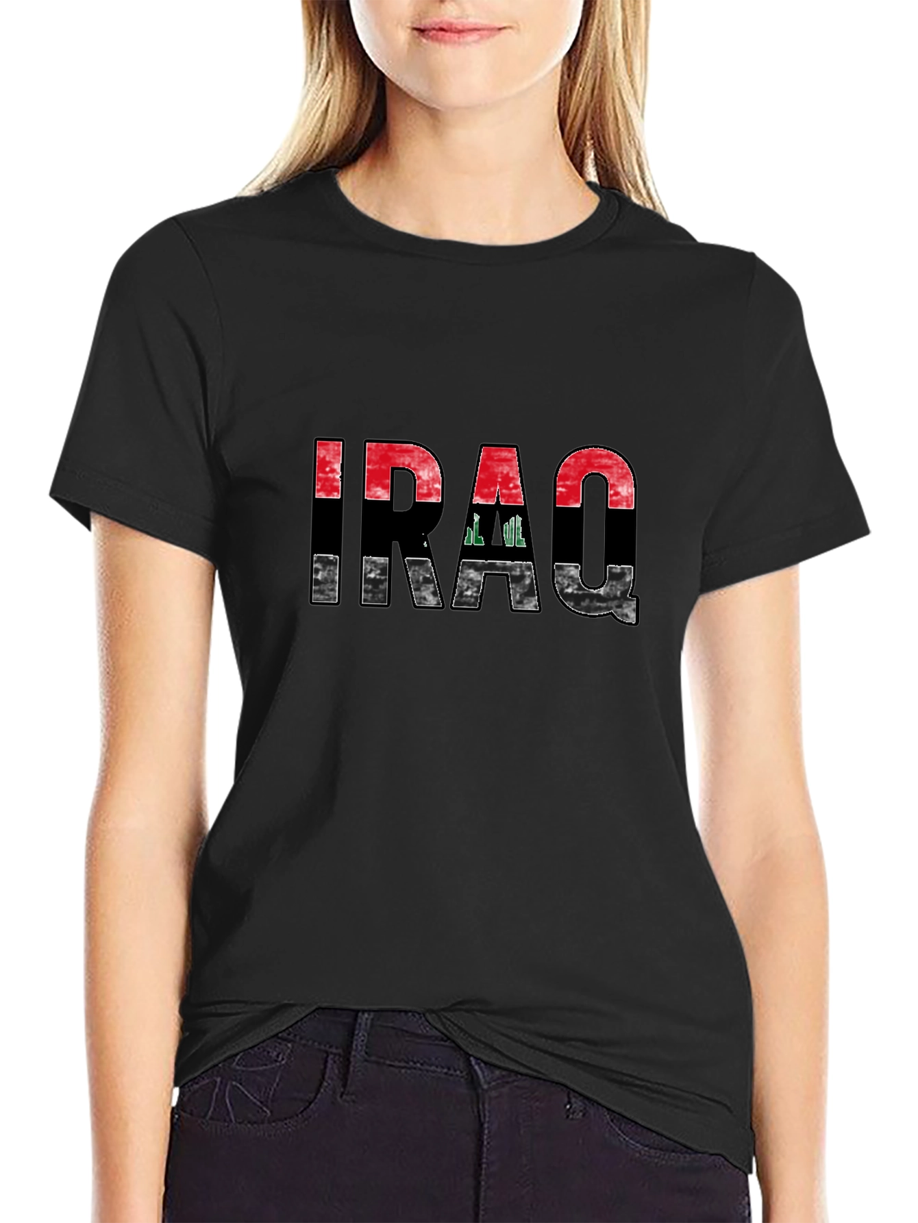 Iraq Flag Graphic Black T-Shirt