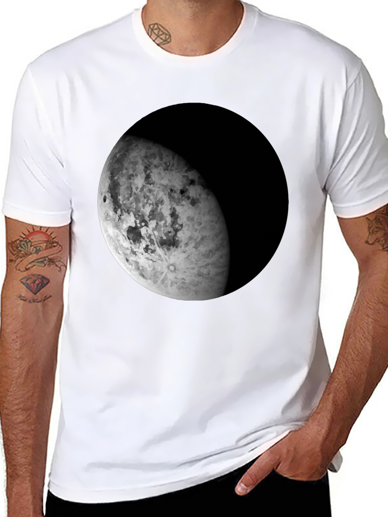 Lunar Phase Graphic Tee - Black Cotton Blend