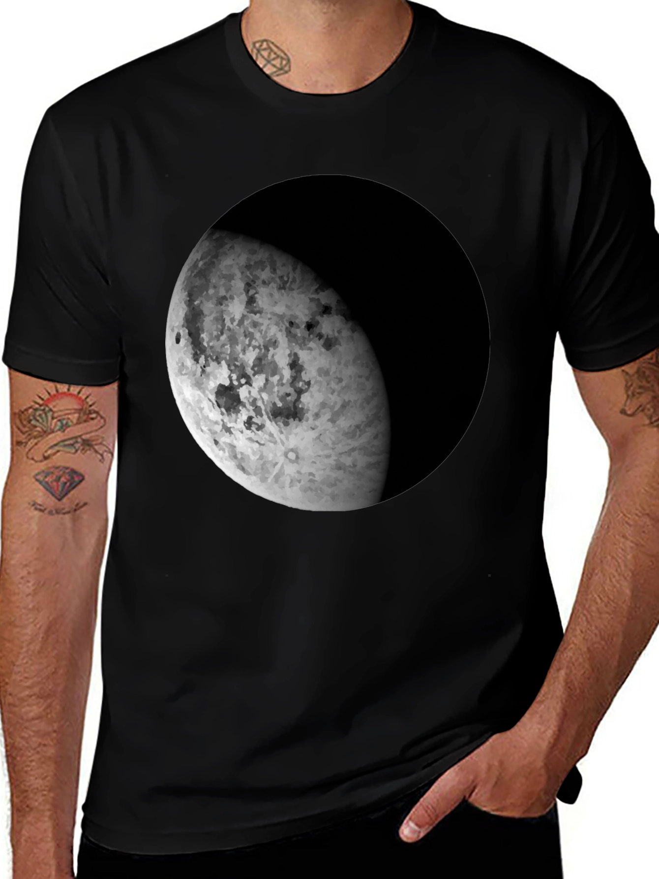 Lunar Phase Graphic Tee - Black Cotton Blend