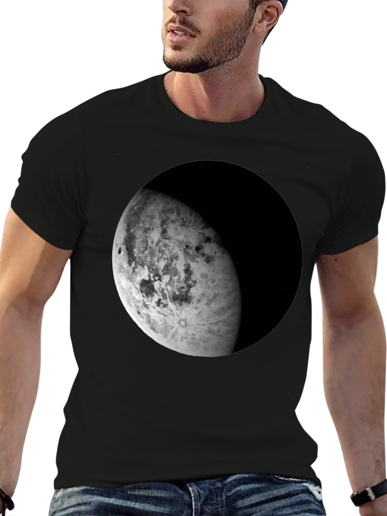 Lunar Phase Graphic Tee - Black Cotton Blend