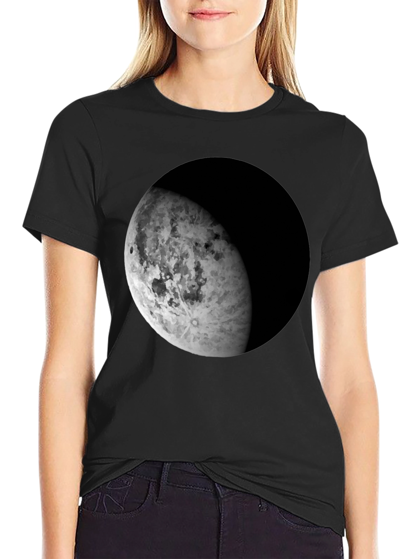 Lunar Phase Graphic Tee - Black Cotton Blend