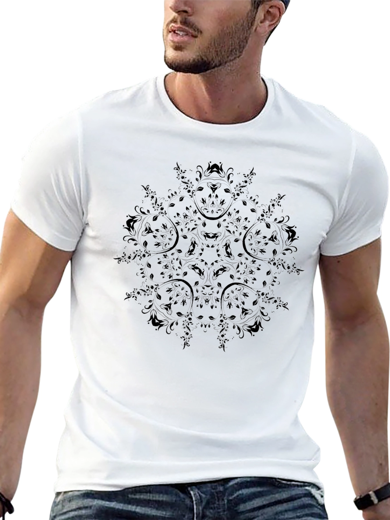 Mens Black Graphic Tee - Abstract Pattern