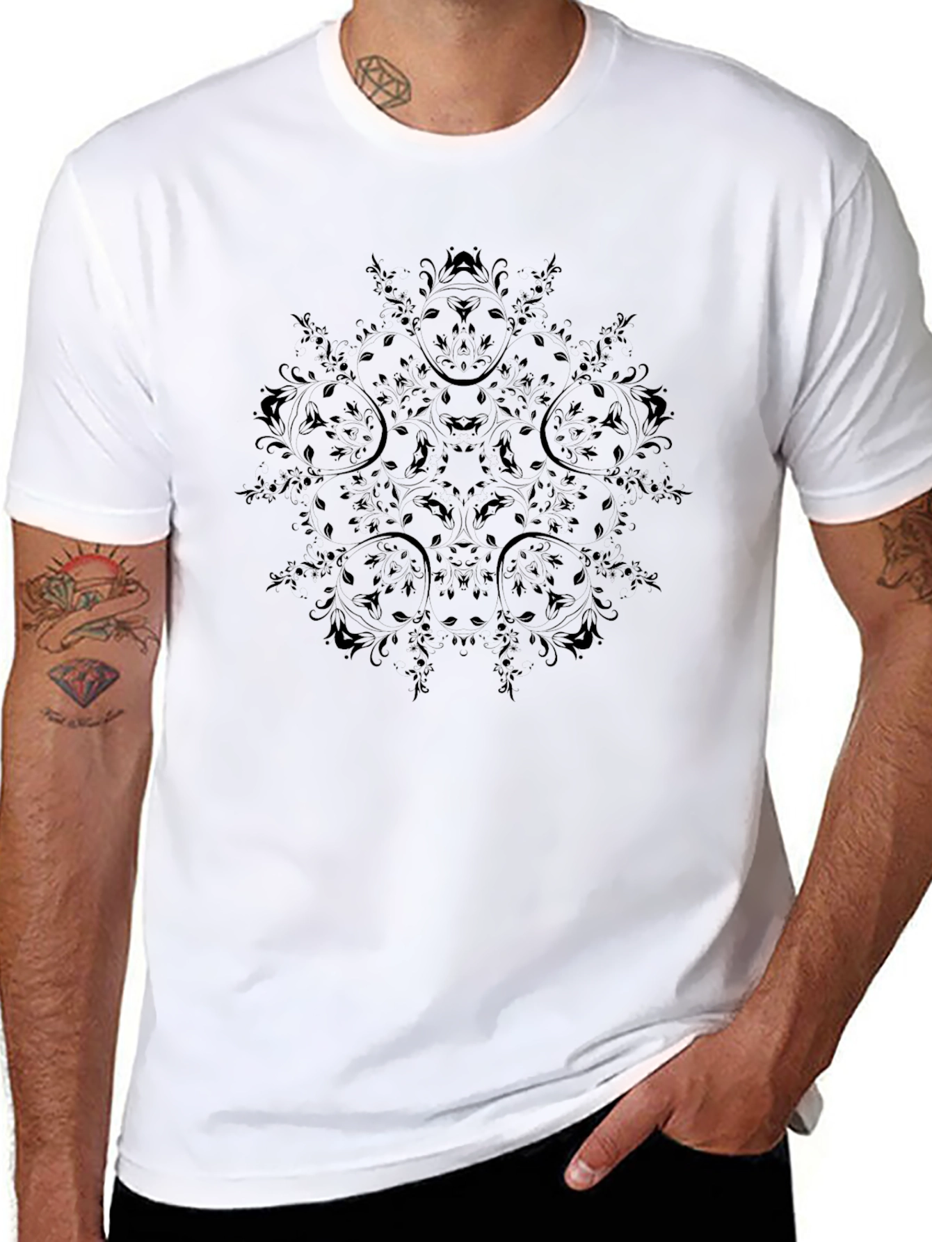 Mens Black Graphic Tee - Abstract Pattern
