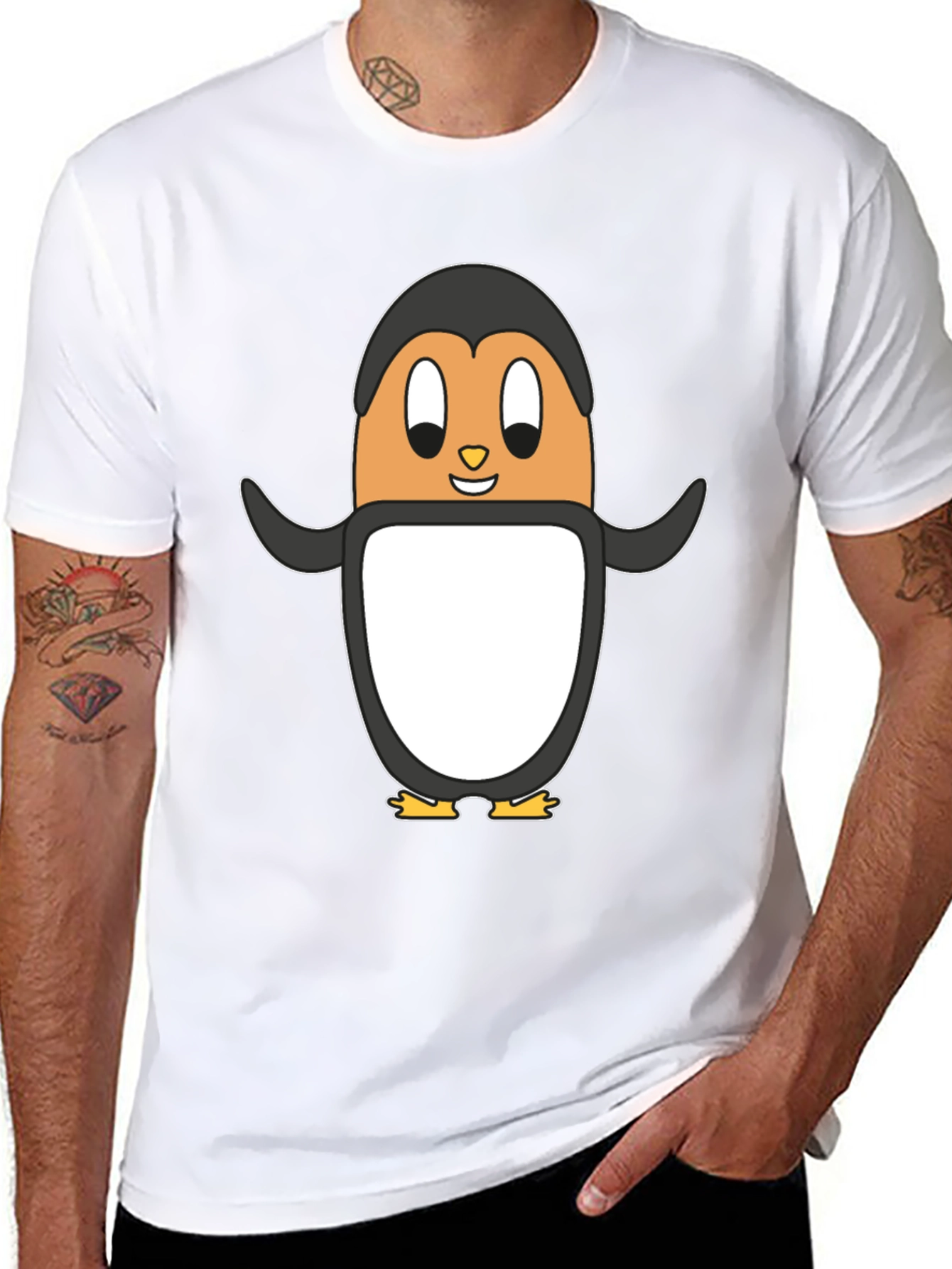 Cartoon Penguin Graphic Tee - Black Cotton Casual Shirt